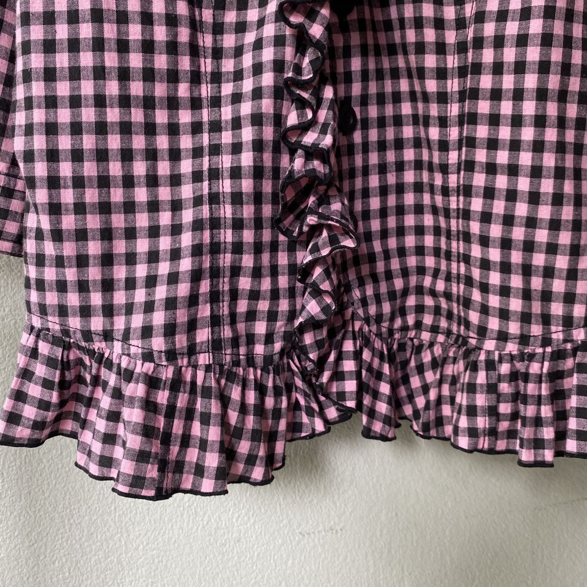 Japanese Brand ALGONGUINS Y2K Punk Pink Black Gingham Ruffle Blouse Size M / US 6-8 / IT 42-44 - 12 Thumbnail