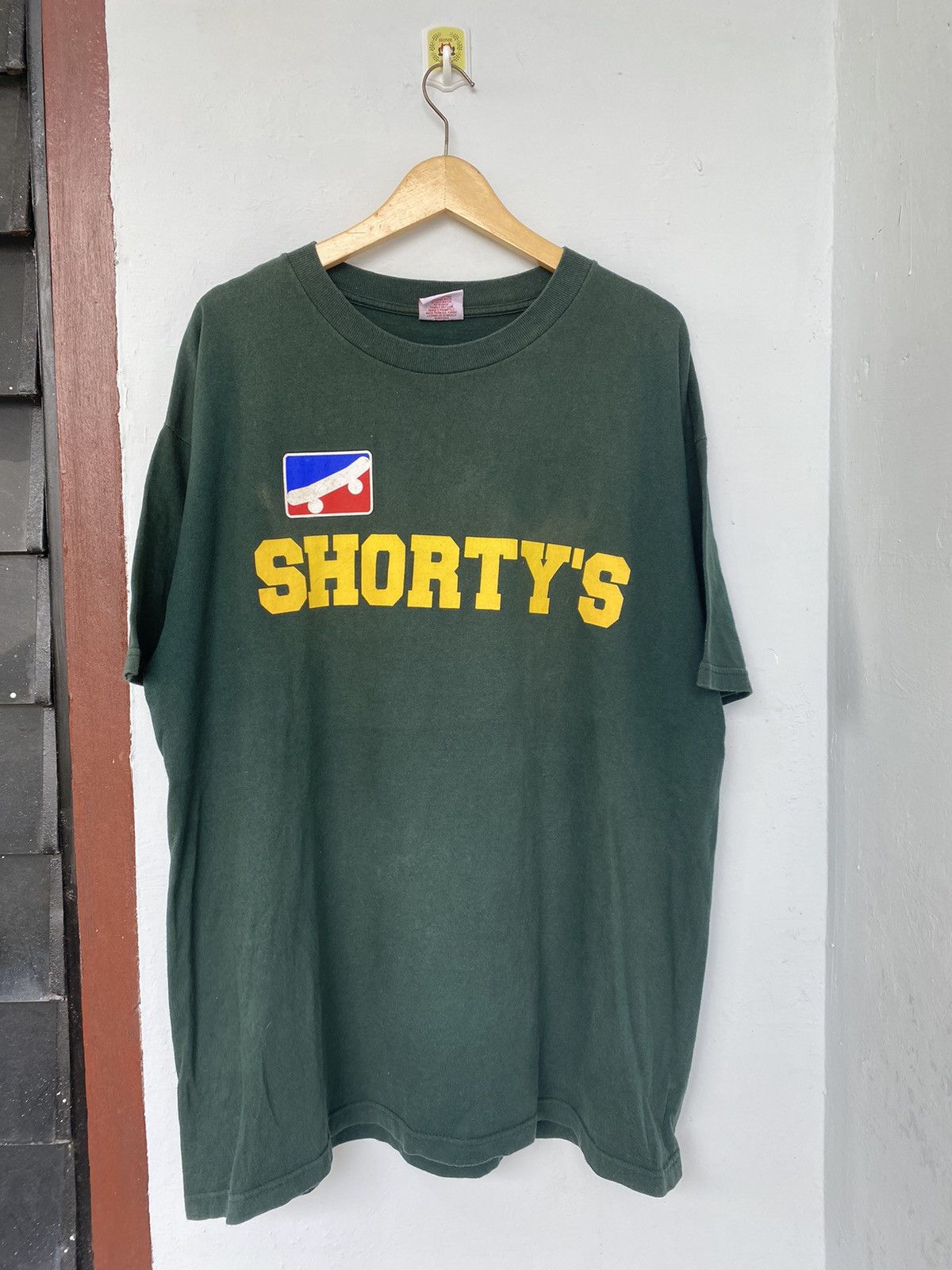 image of Shortys Skateboards x Skategang Vintage Shorty's Skateboards T-Shirt Green 90's Skate Tee (Size XL)