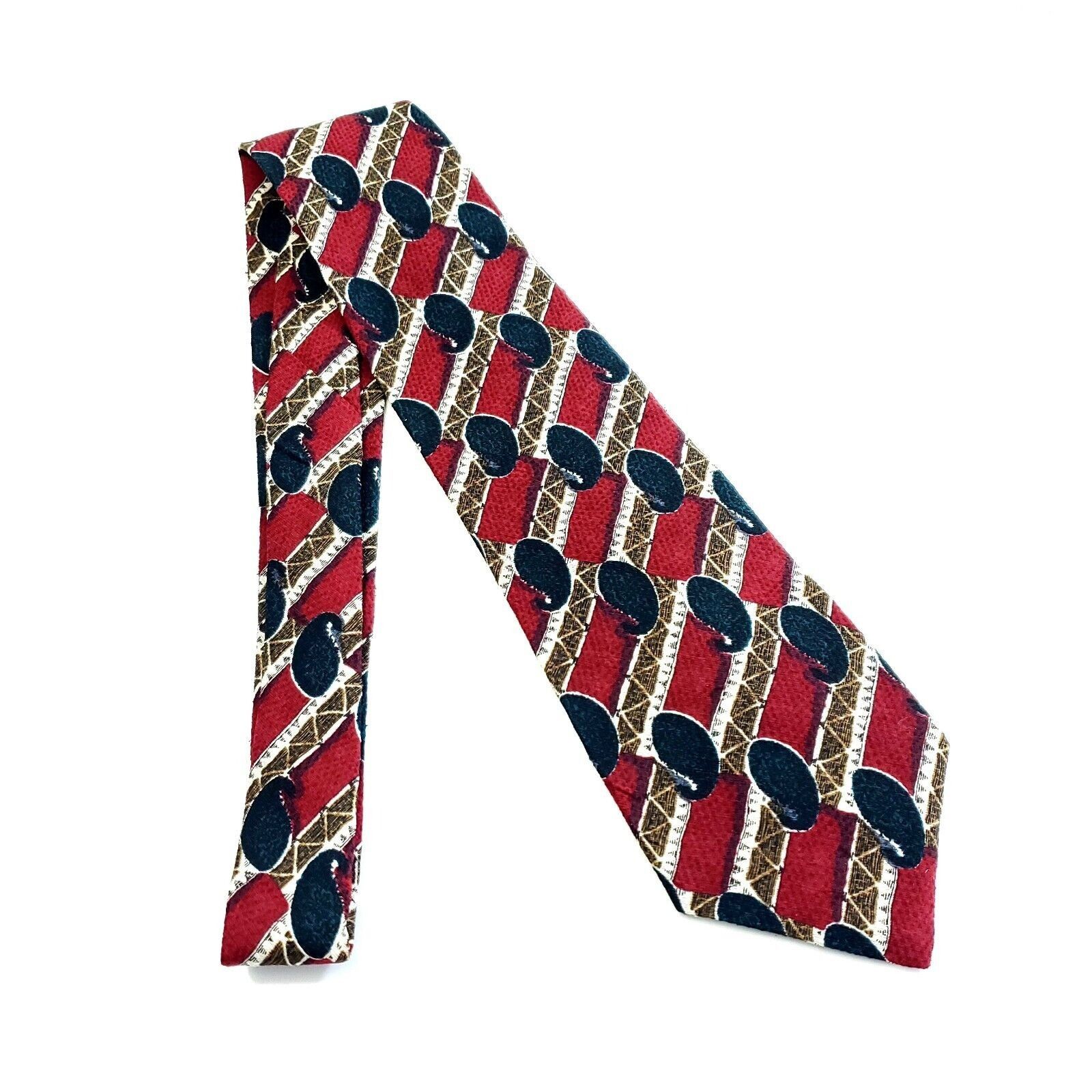 Tom James Tom James Red Brown Jacquard Print Short Abstract Silk Tie Size ONE SIZE - 6 Thumbnail