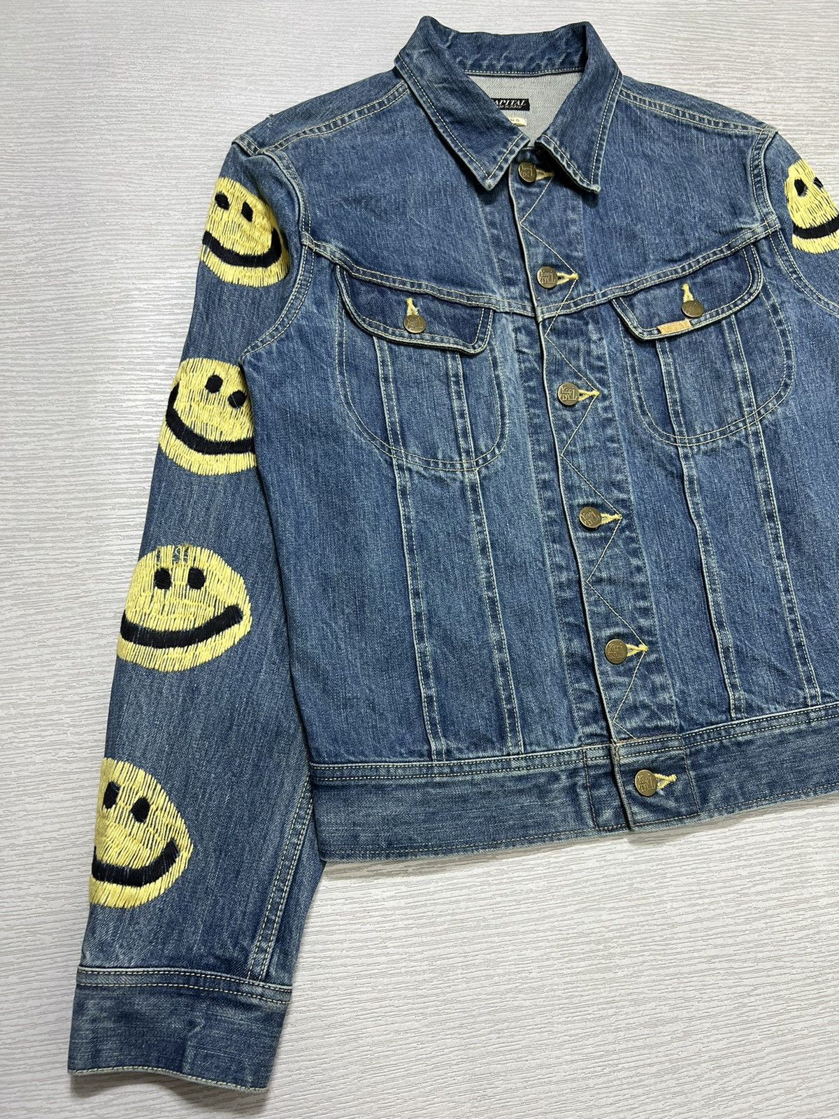 Kapital Kapital 14oz Westerner Long Washed Smiley Denim Jacket Size US XXS / EU 40 - 6 Thumbnail