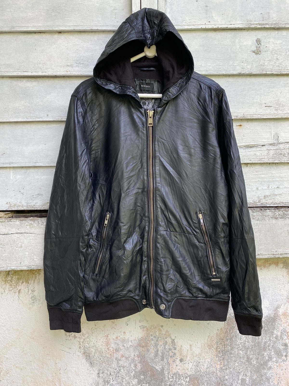 Diesel × Genuine Leather × Leather Diesel Hooded Zipper Sheepskin Leather Jacket Size US S / EU 44-46 / 1 - 1 Thumbnail