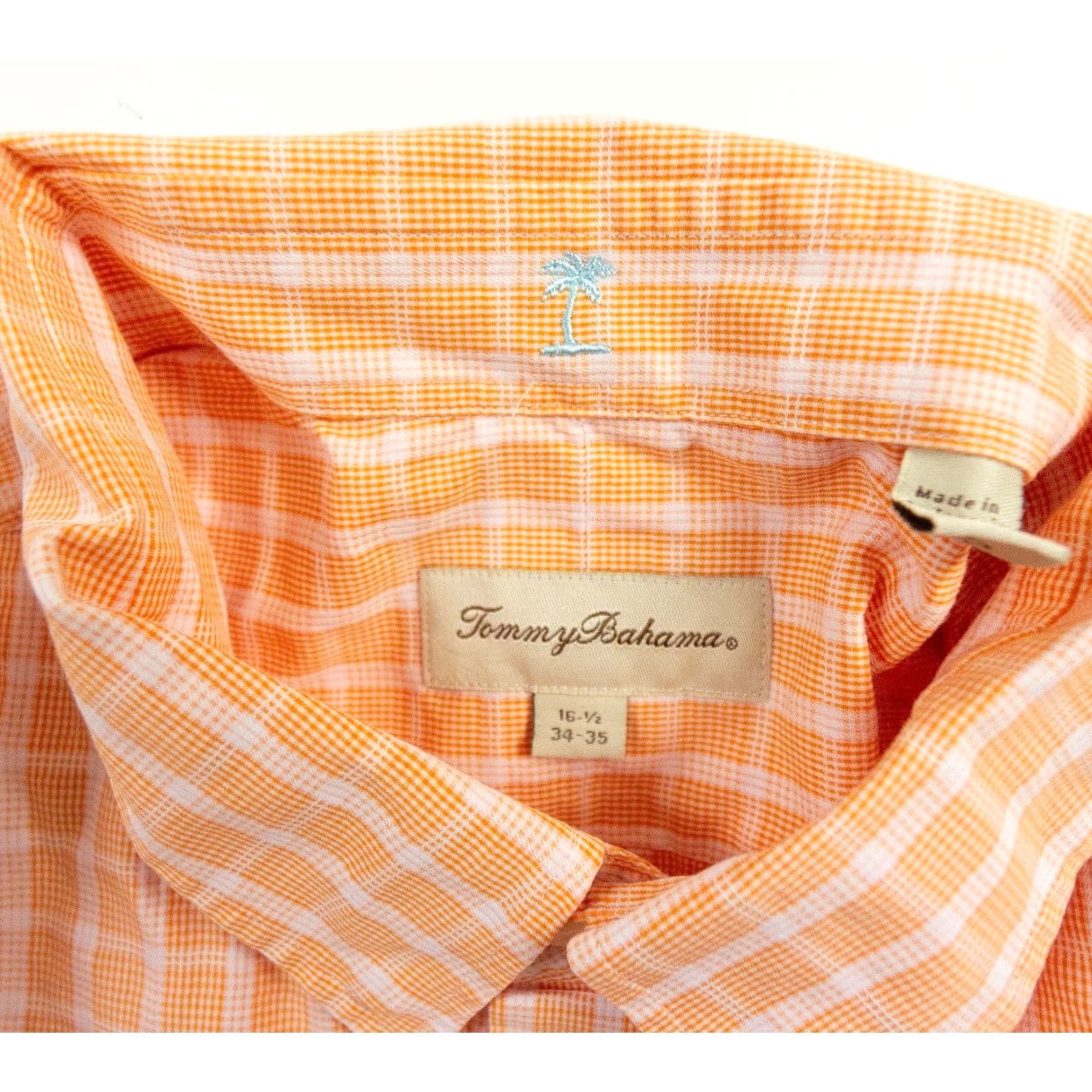 Tommy Bahama VINTAGE Tommy Bahama Shirt Mens 16.5 34-35 Orange Check Long Sleeve Cotton Button-Up Shirt Mens Size US L / EU 52-54 / 3 - 6 Thumbnail