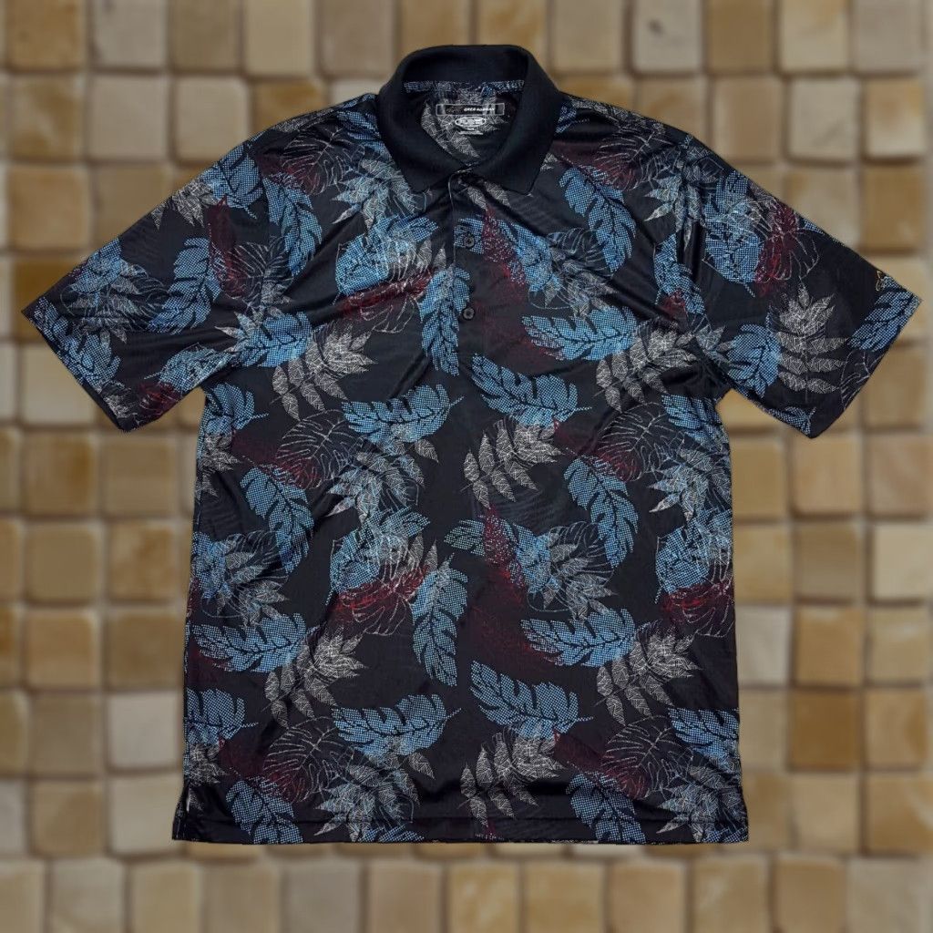 Vintage VINTAGE Greg Norman Polo Shirt Men’s Medium Blue Hawaiian Floral Polyester Collared Shirt Size 40R - 1 Thumbnail