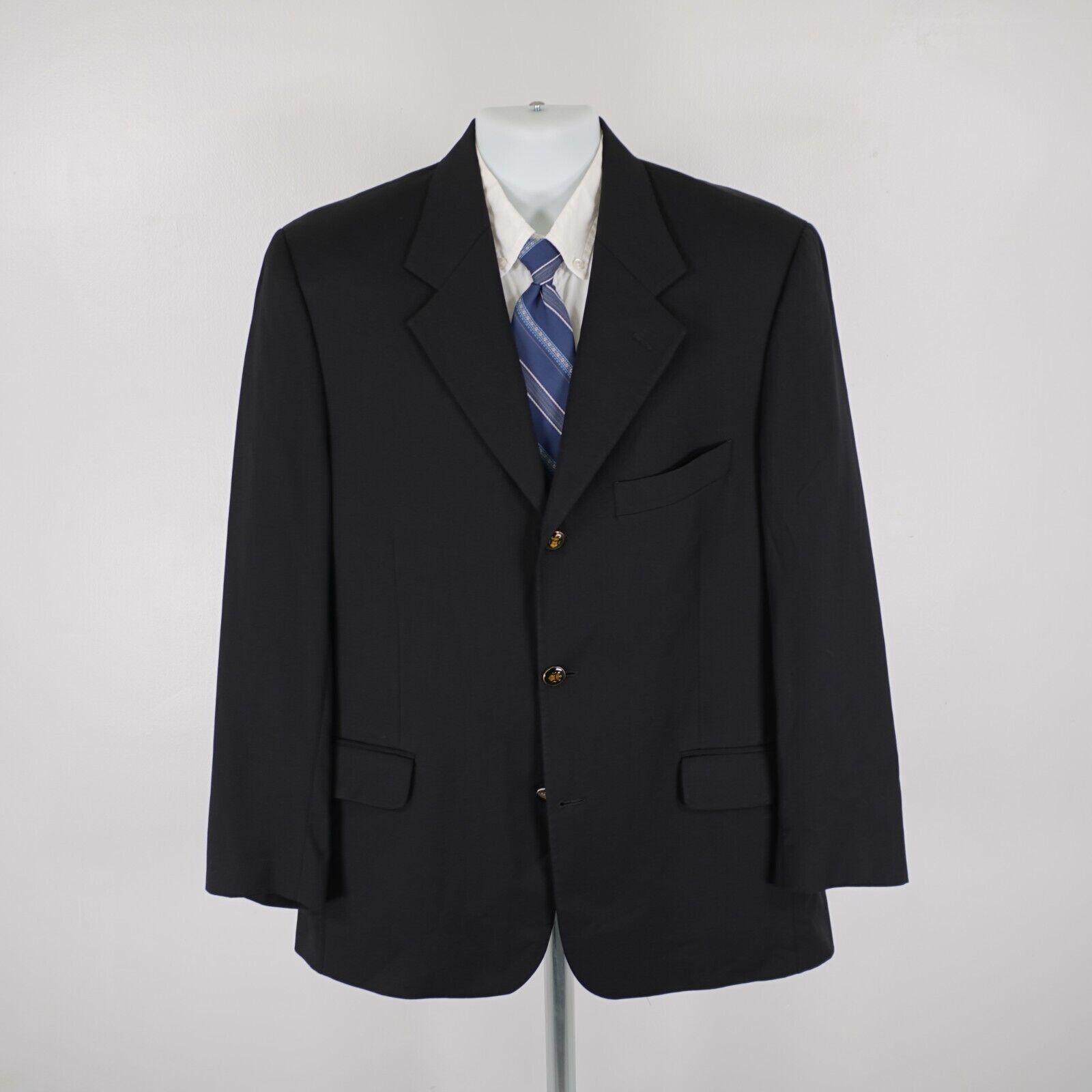 Designer Baroni Comero Super 120s Wool Black 3 Gold / Black Button Bl Size 42R - 4 Thumbnail