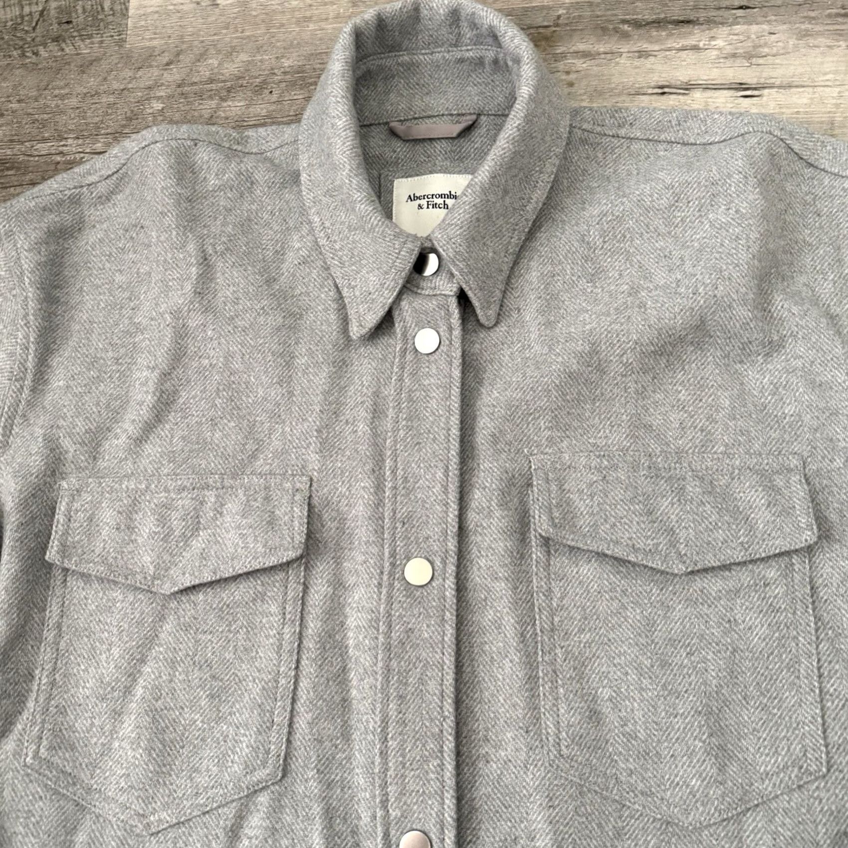 Abercrombie & Fitch Abercrombie & Fitch Shirt Jacket Womens XL Grey Herringbone Wool Blend Shacket Size XL / US 12-14 / IT 48-50 - 7 Thumbnail