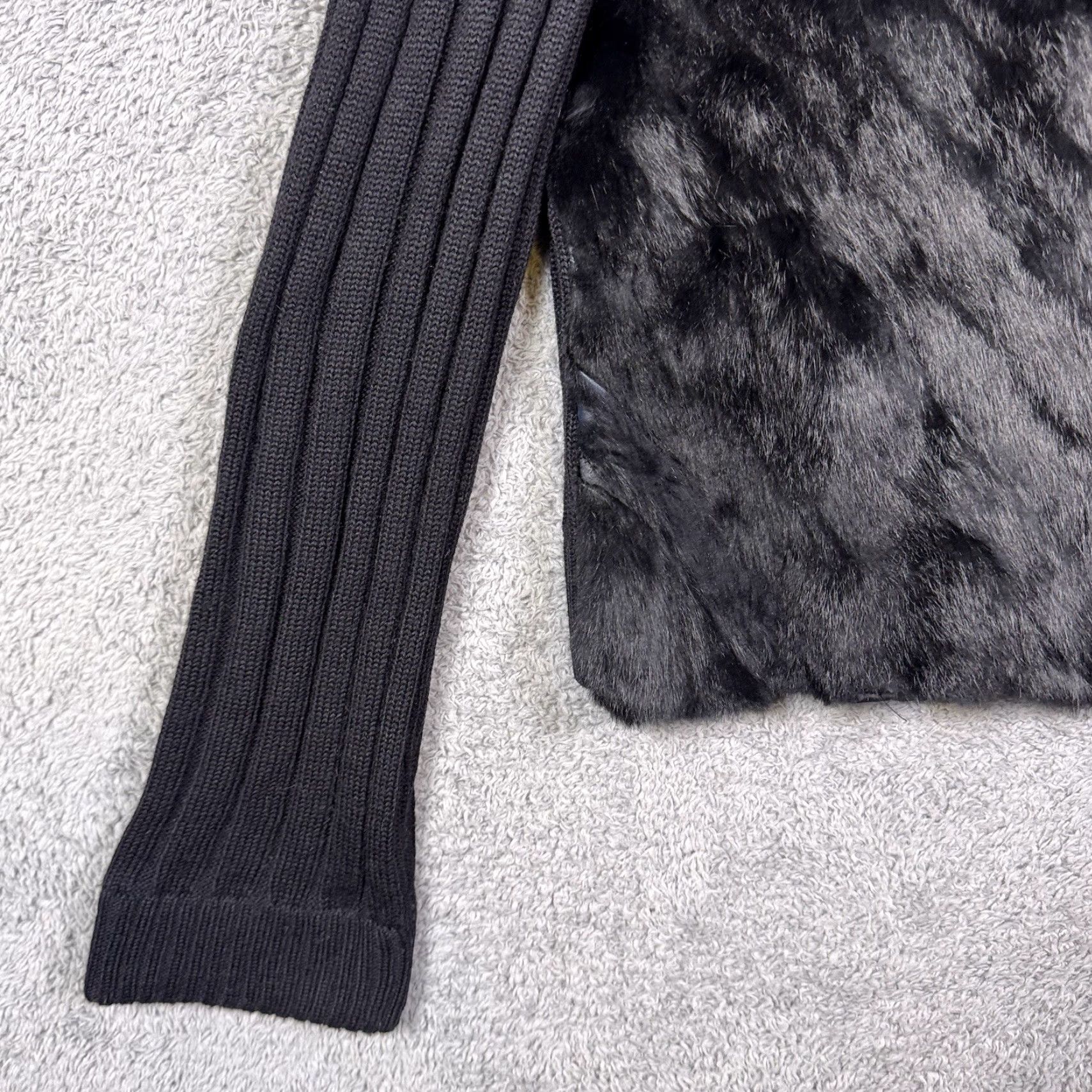 Vintage Seeu Jacket Womens S/M Full Zip Wool Knit 100% Rabbit Fur Black Solid Long Sleeve Mid-Length Coat Designer Wool Knit Luxury Size M / US 6-8 / IT 42-44 - 2 Thumbnail