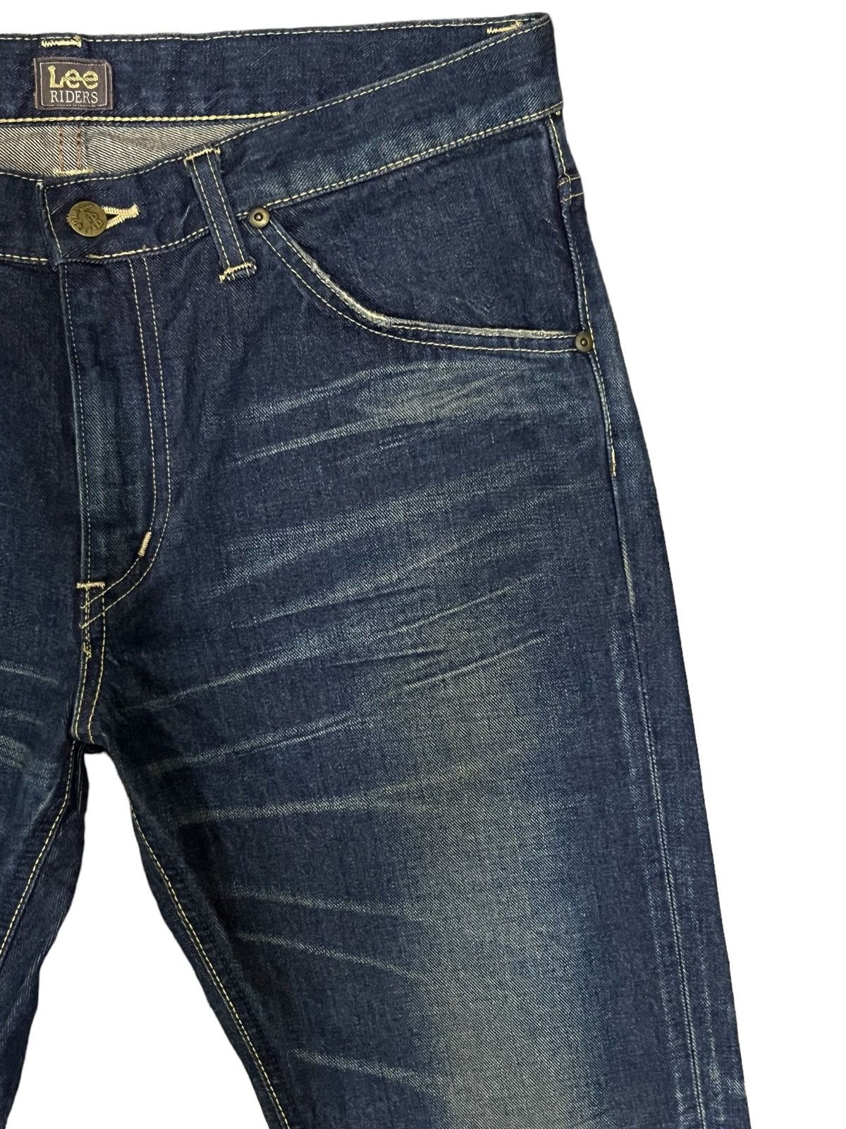 Lee Lee Riders Indigo Washed Leg Distressed Flare Jeans Size US 33 - 4 Thumbnail