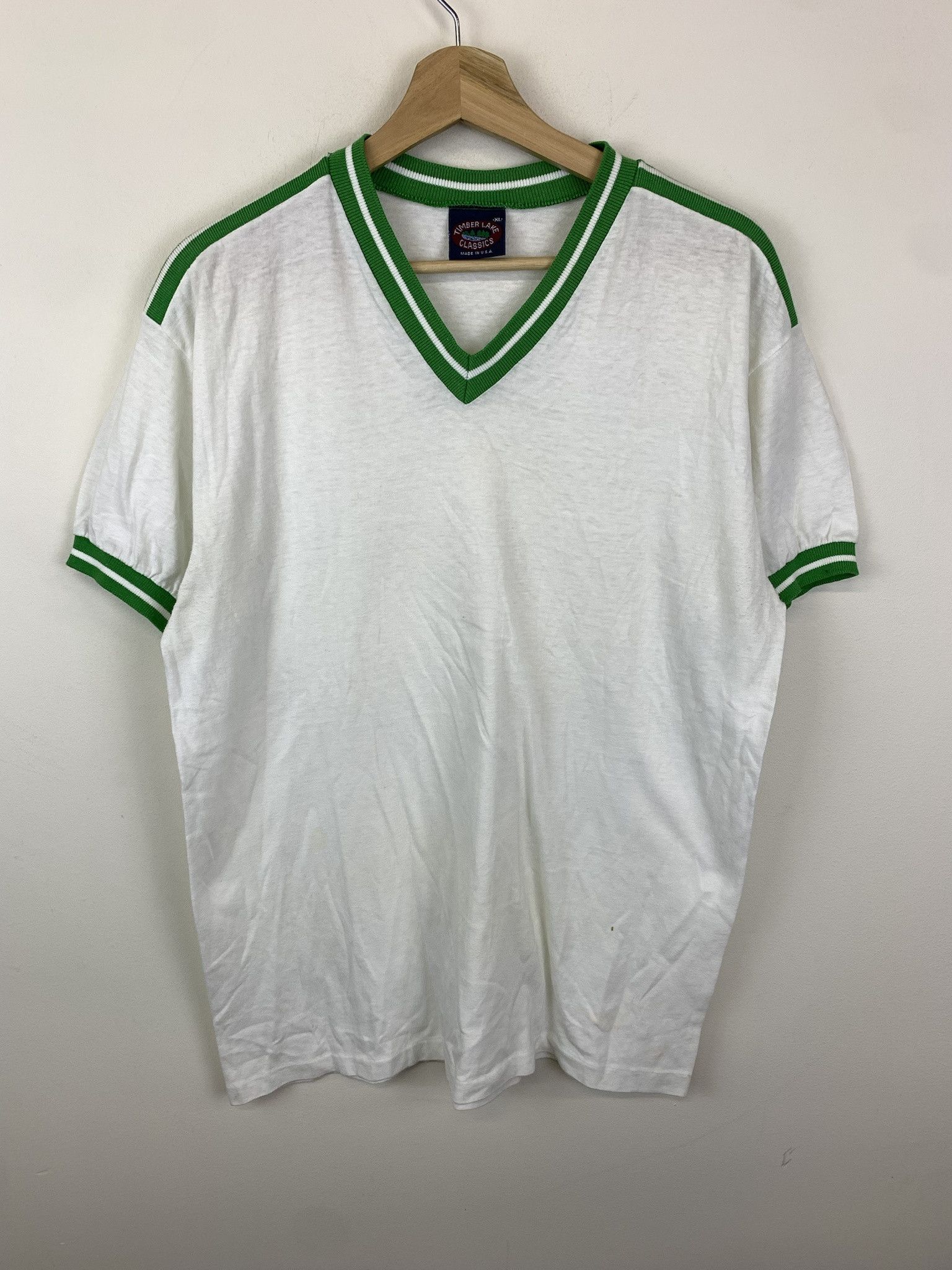 Vintage Vintage 1970s Timberlake Classics Green Trim V Neck Ringer Tee Size L Size US L / EU 52-54 / 3 - 1 Thumbnail