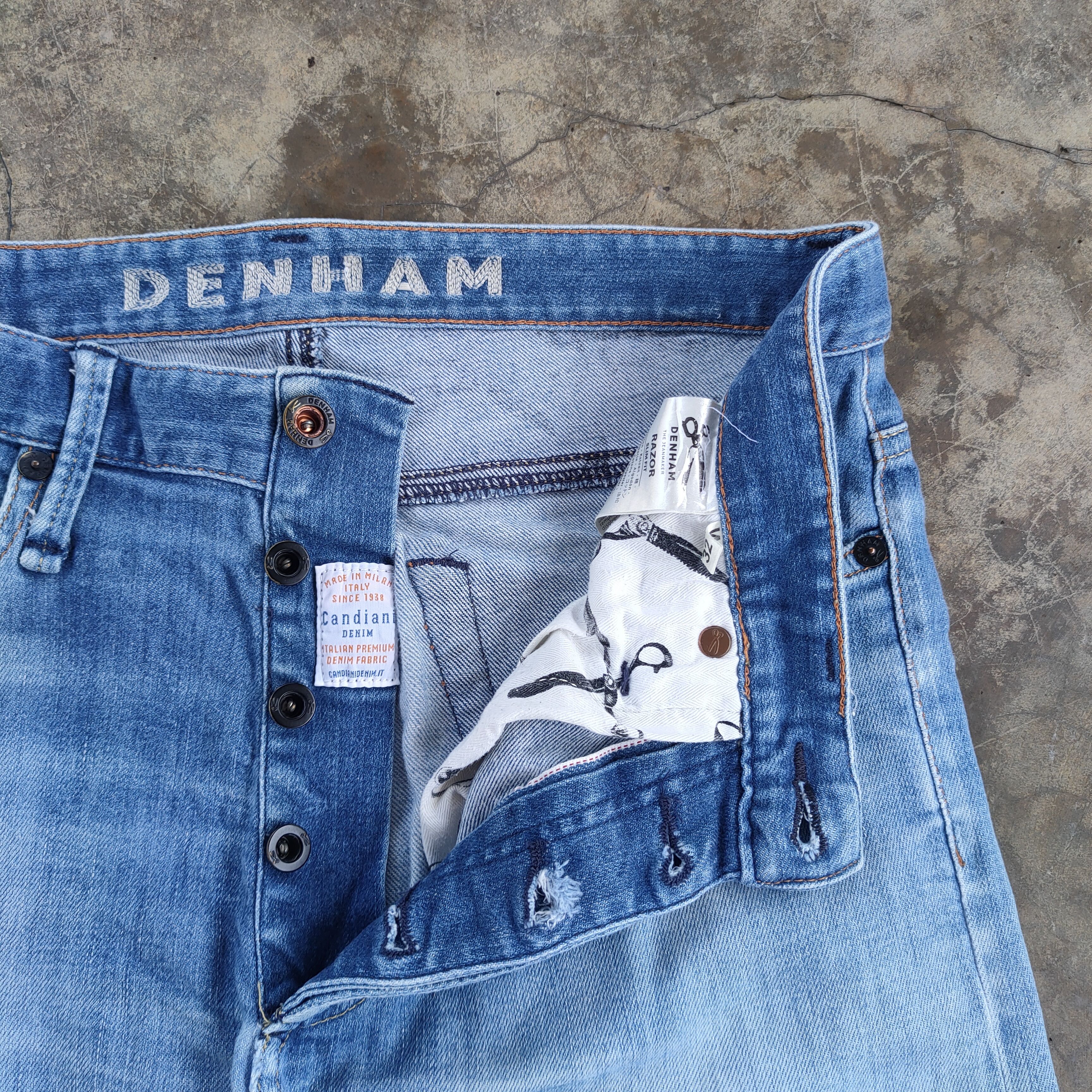 DENHAM VINTAGE DENHAM SKINNY BUTTON FLY FADED RIPPED JEANS PANTS Size US 31 - 8 Thumbnail