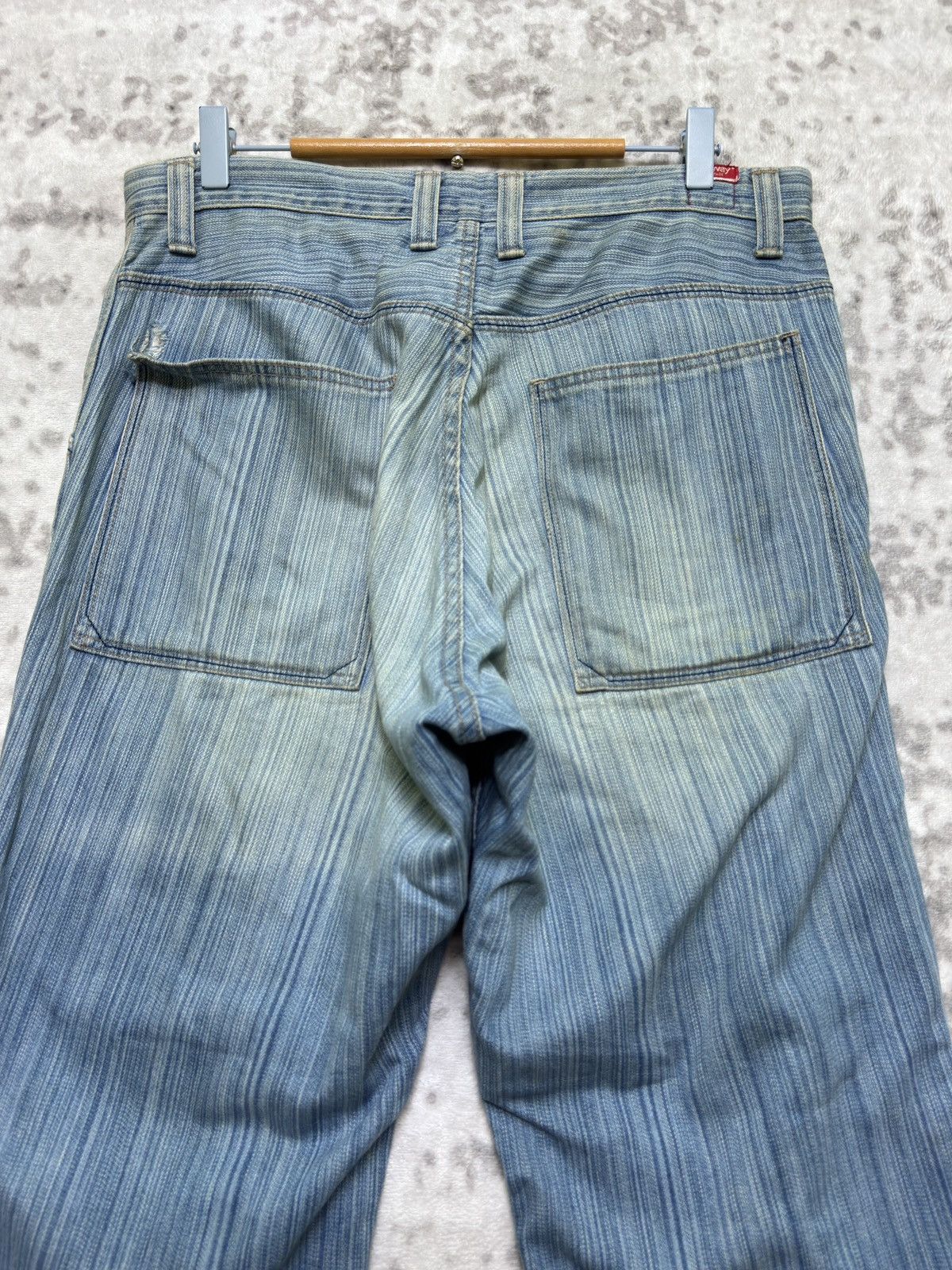 Japanese Brand Vintage BLUE WAYS Striped Distressed Double Knee Denim Pant Size US 32 / EU 48 - 9 Thumbnail