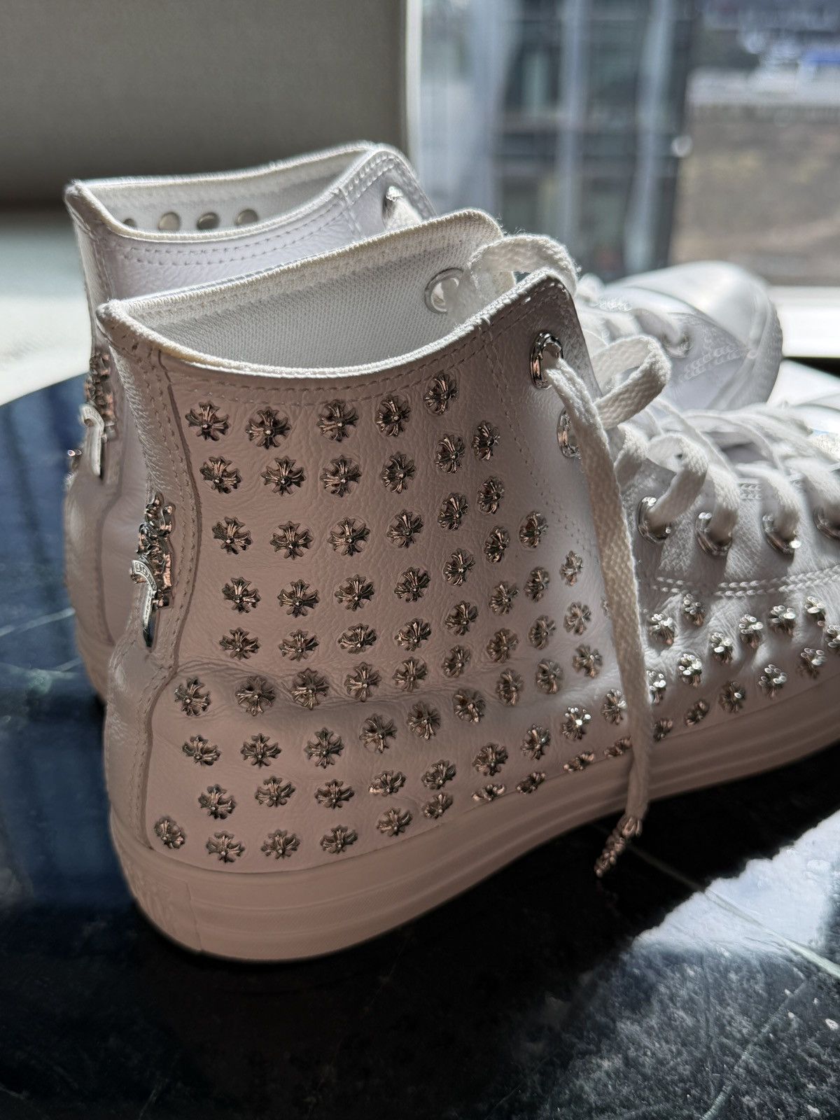 Chrome Hearts Chrome Hearts White Rhodium Cross High Top Converse Size US 12 / EU 45 - 4 Thumbnail