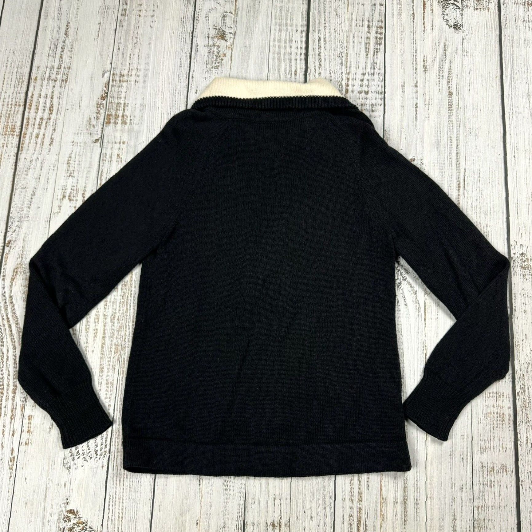 Ralph Lauren VINTAGE Ralph Lauren Women’s Sweater Shirt Knit 1/2 Zip Turtleneck Pullover Black L, Preppy, 100% Cotton Size L / US 10 / IT 46 - 6 Thumbnail