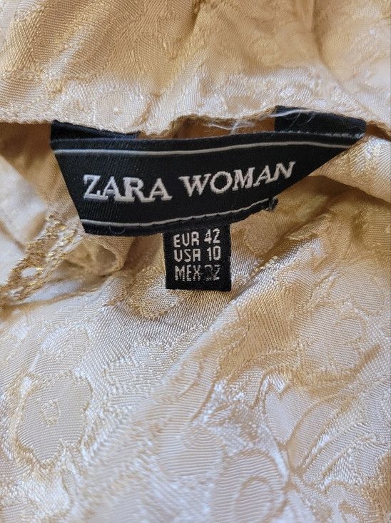 Zara Zara Woman Gold Satiny Lace Maxi Goddess Dress - Size 10 Size L / US 10 / IT 46 - 8 Thumbnail