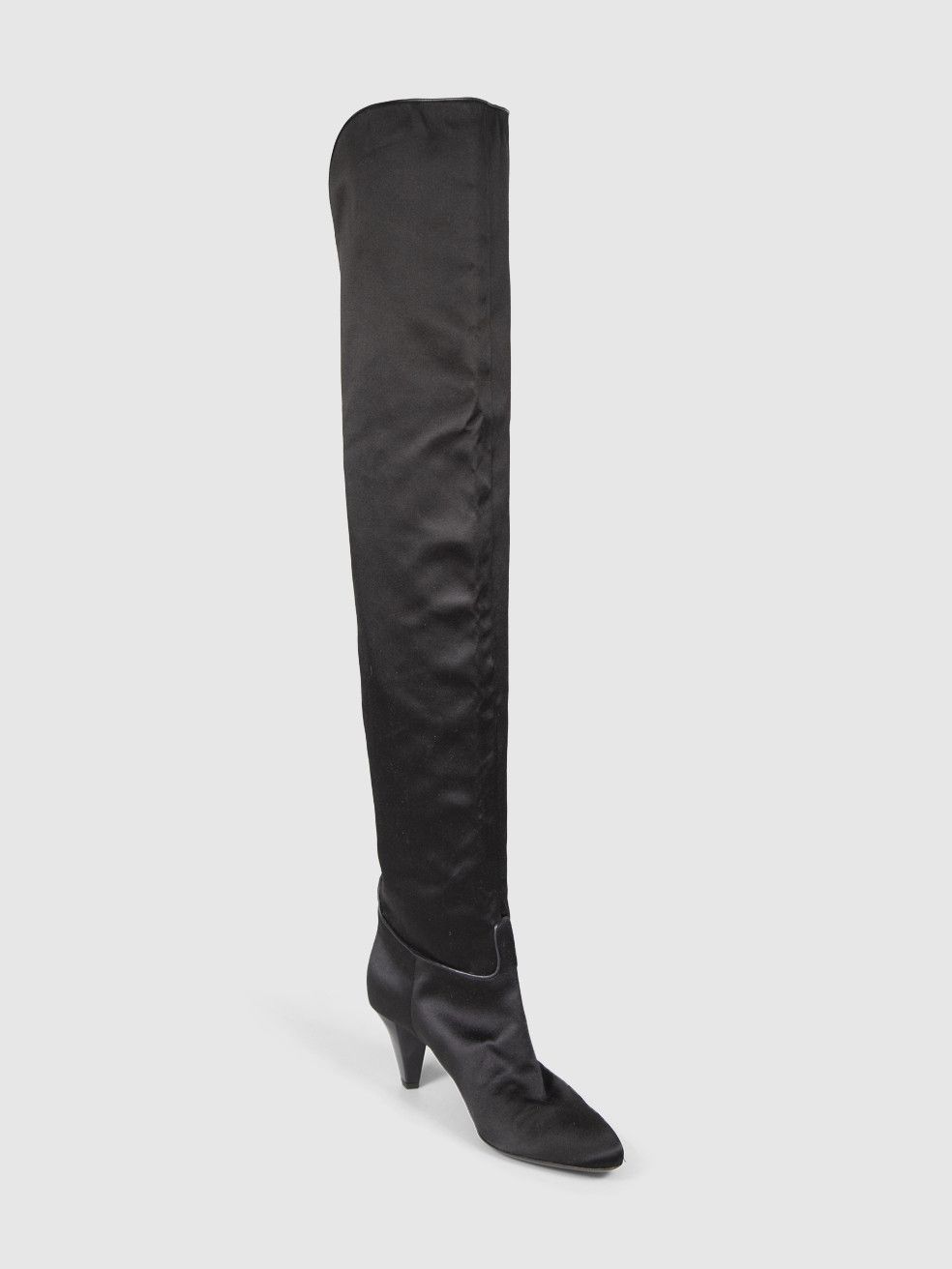 Emporio Armani Black Satin Thigh High Heeled Boots Size US 10 / IT 40 - 1 Thumbnail