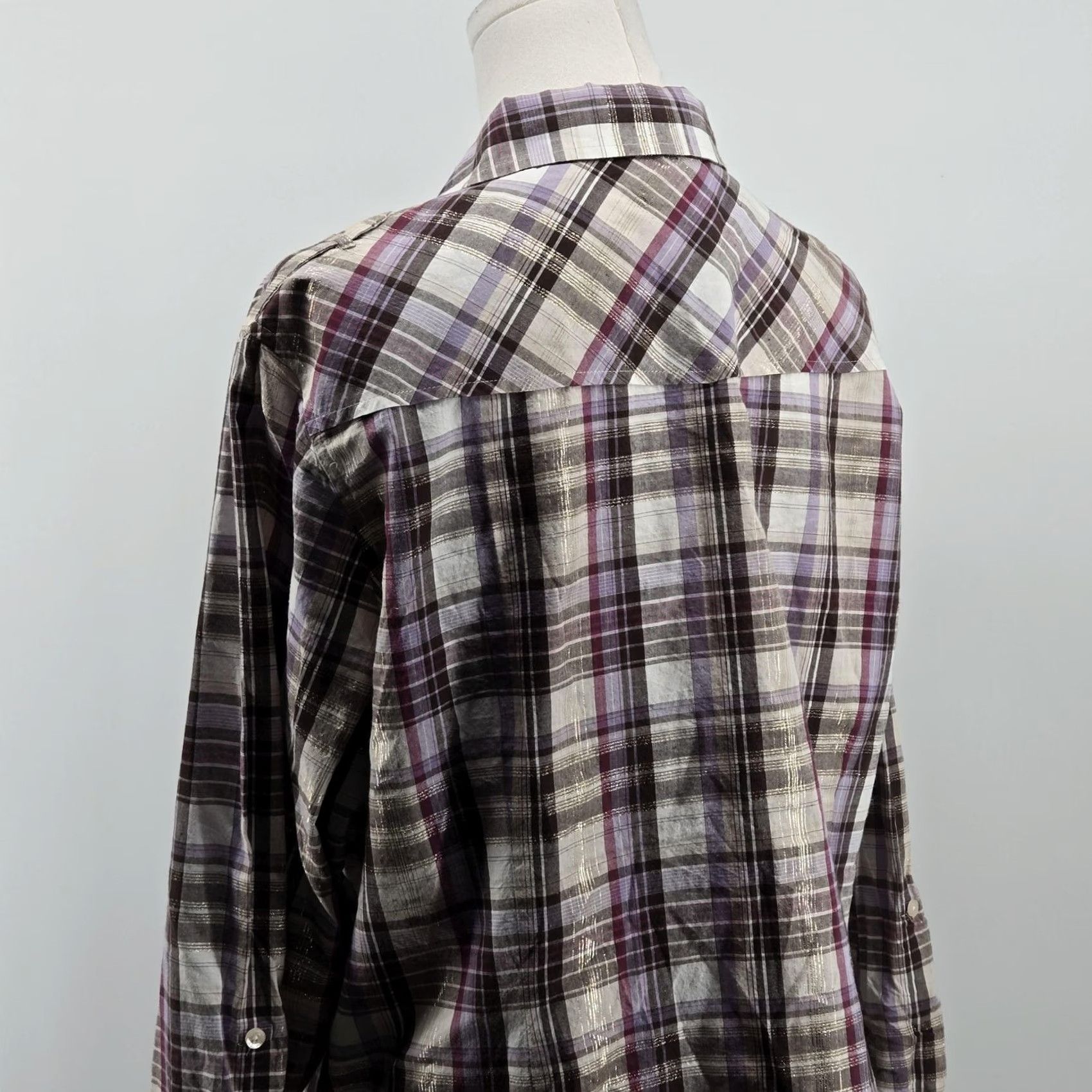Ariat Ariat Button-Up Womens XXL Purple Plaid Fitted Embroidered Glitter Collared Shirt Size XXL / US 16-18 / IT 52-54 - 7 Thumbnail