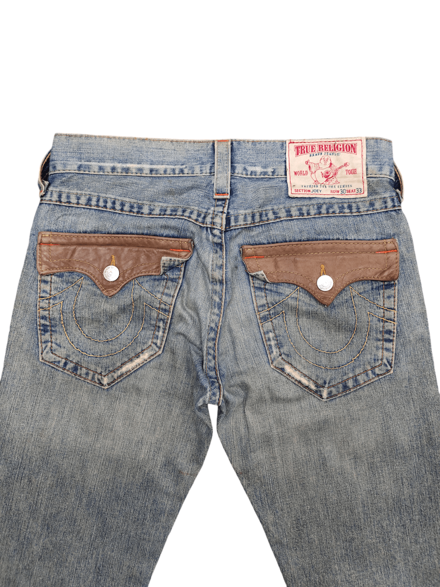 True Religion Flare Jean True Religion Leather Trim Distress Faded Bootcut Size US 31 - 16 Thumbnail