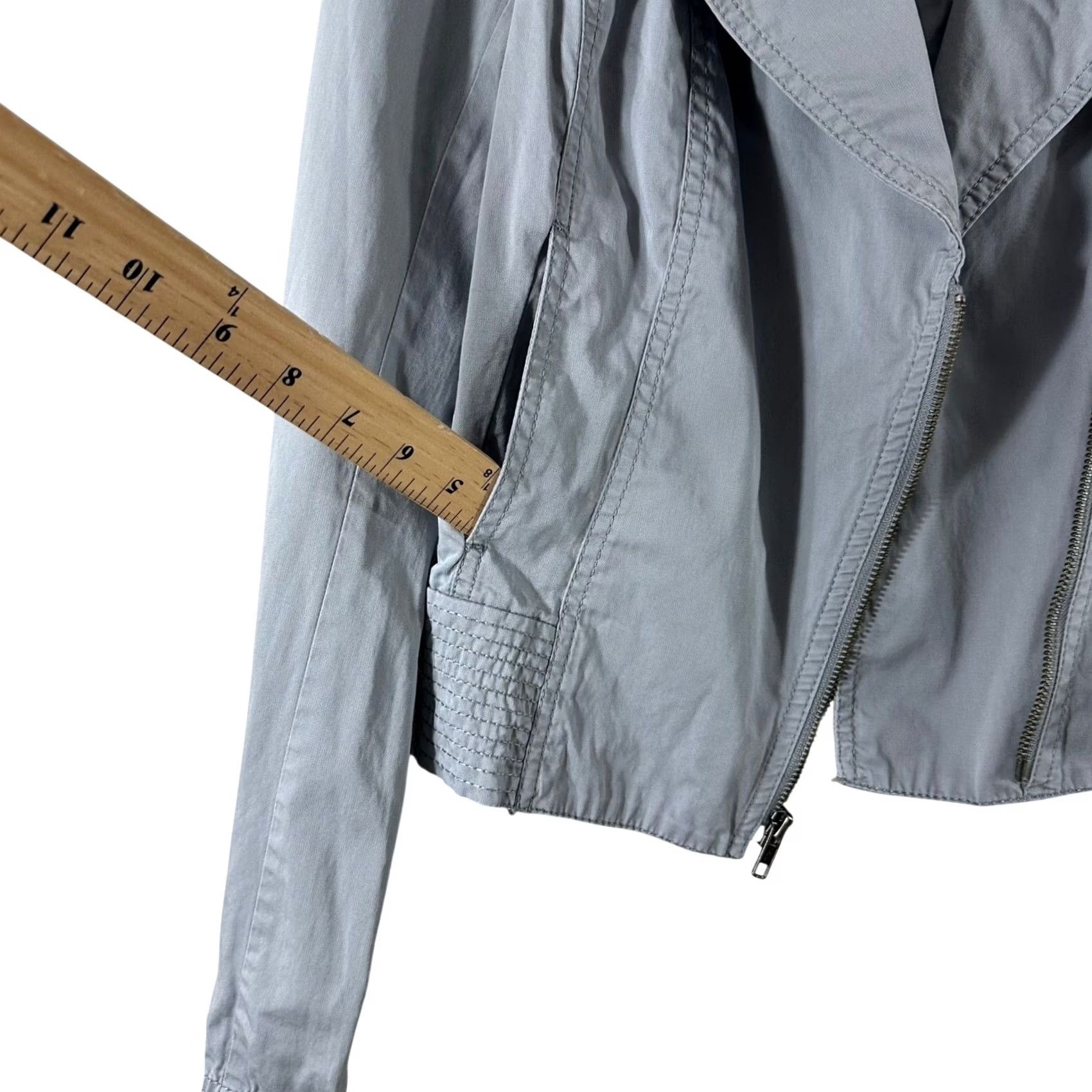 Vintage Halogen Womens Gray Cotton Asymmetric Zip Moto Jacket Smocked Hem Size S Size S / US 4 / IT 40 - 5 Thumbnail