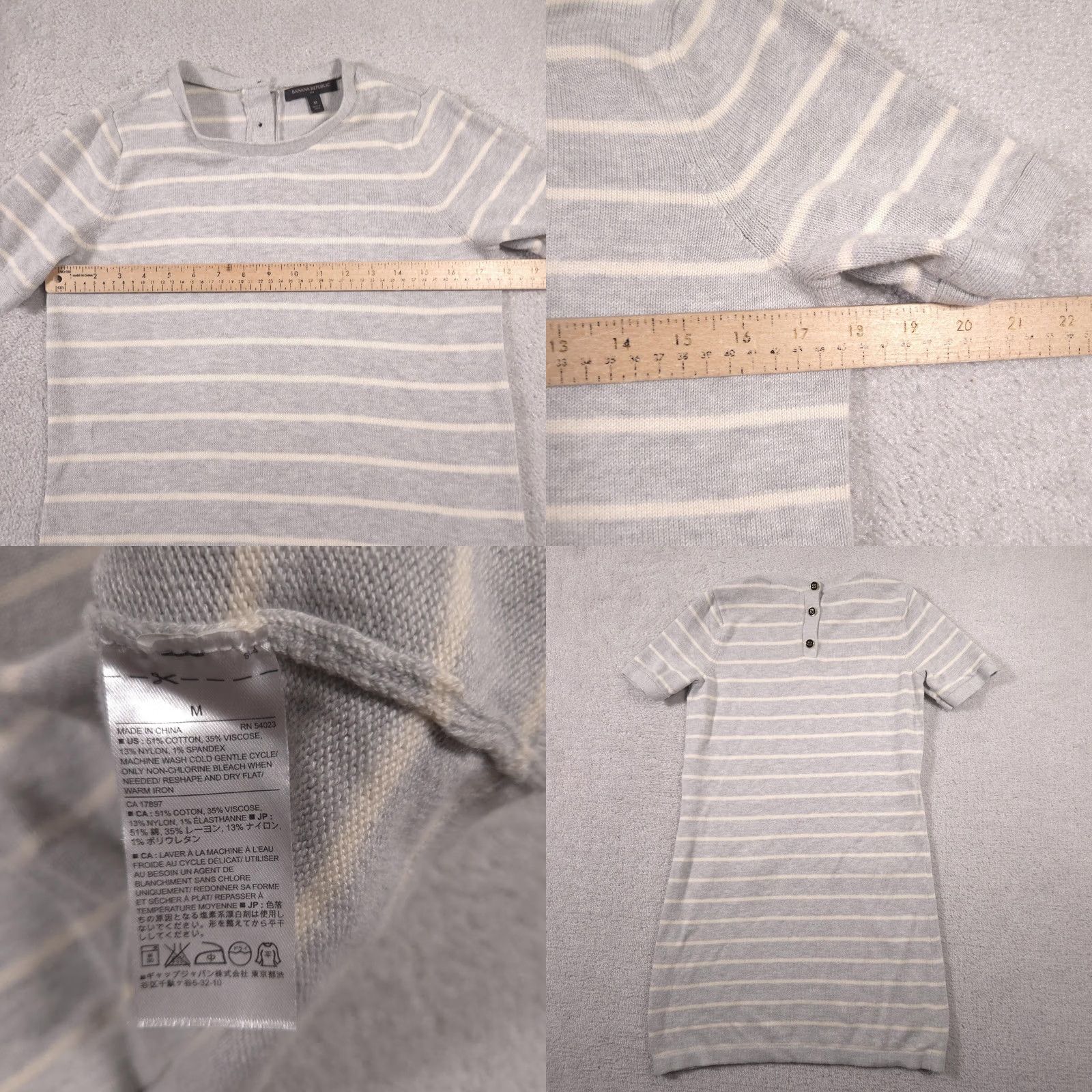 Banana Republic Banana Republic Sweater Dress Womens Medium Gray White Striped Knit Short Sleeve Size M / US 6-8 / IT 42-44 - 8 Thumbnail