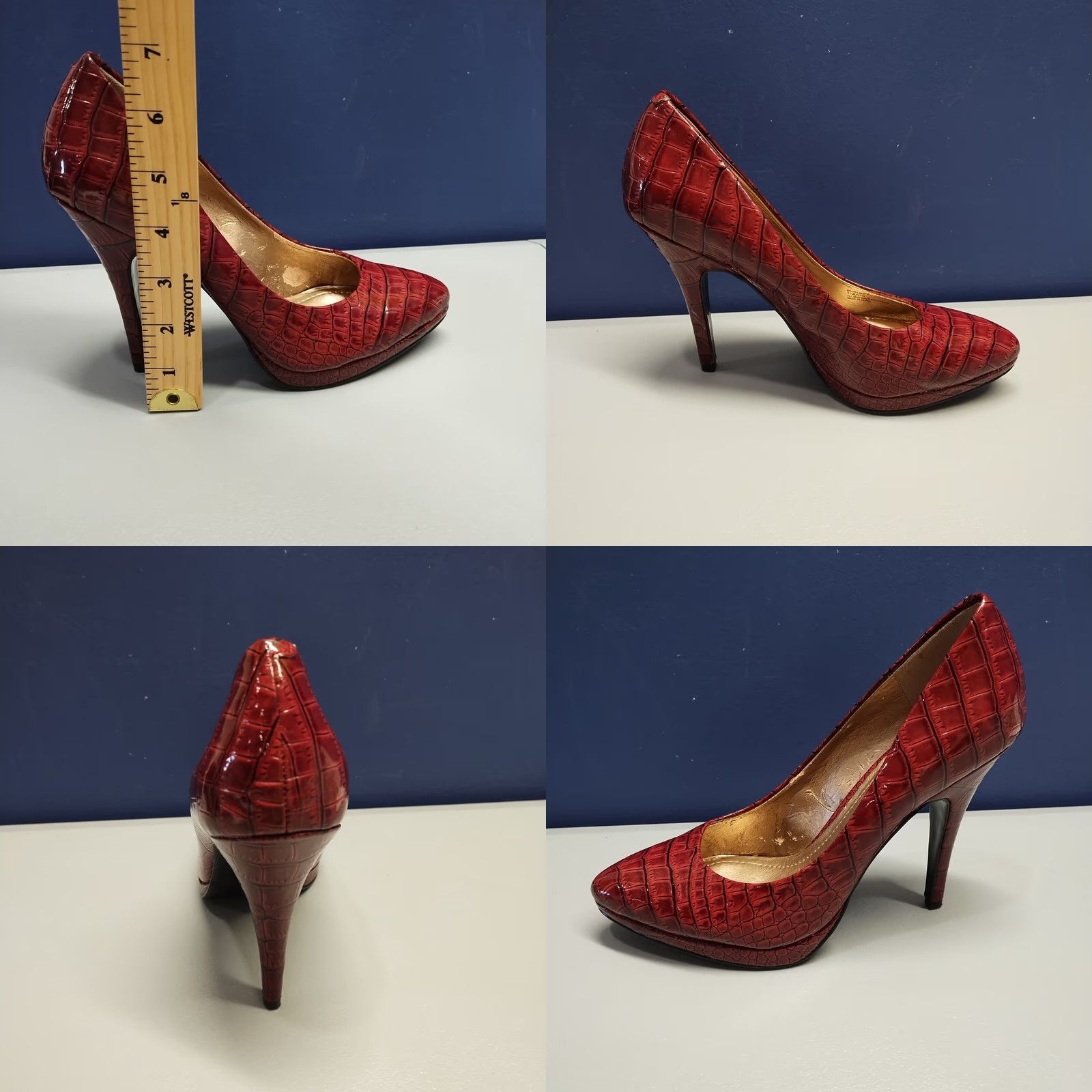 Vintage BCBG Generation Womens Pumps Size 7.5B Red Snakeskin Comfort Stiletto Heel Shoes Size US 8 / IT 38 - 9 Thumbnail