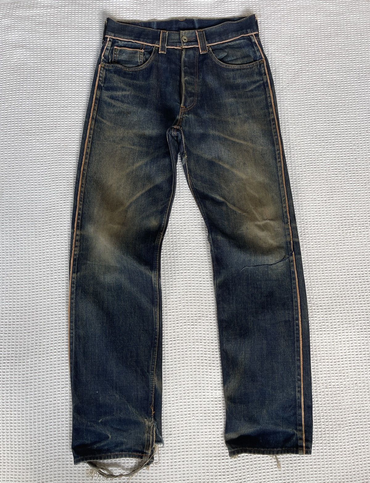 Nepenthes VINTAGE90s🔥HOGGS NEPENTHES NEEDLES🔥Thrashed Selvedge Jeans Size US 32 / EU 48 - 2 Thumbnail