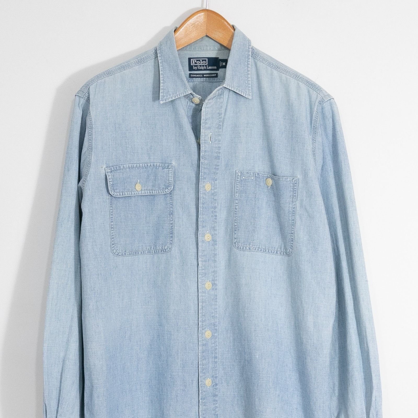 Vintage 90s Polo Ralph Lauren Dungaree Shirt Mens Medium