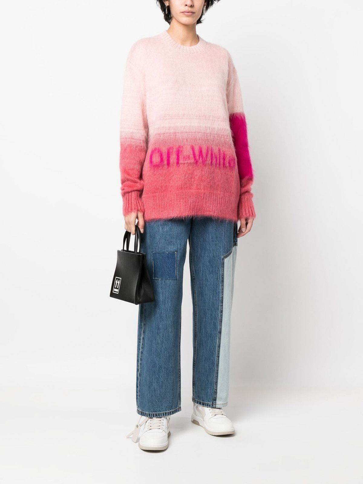 Off-White o1gr1nt0125 Mohair Helvetica Logo CrewnecK Sweater Size M / US 6-8 / IT 42-44 - 2 Thumbnail