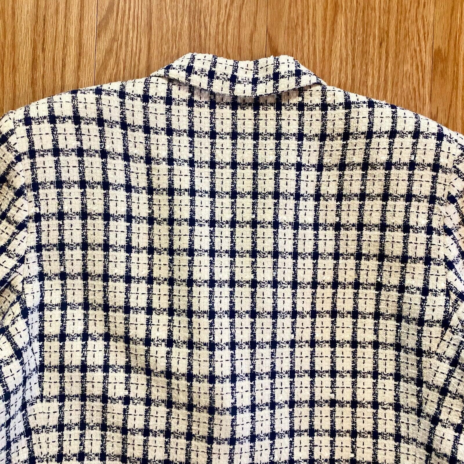 Other Da-Rue Vintage White Metallic Navy Plaid Blazer Womens Large Size L / US 10 / IT 46 - 10 Thumbnail