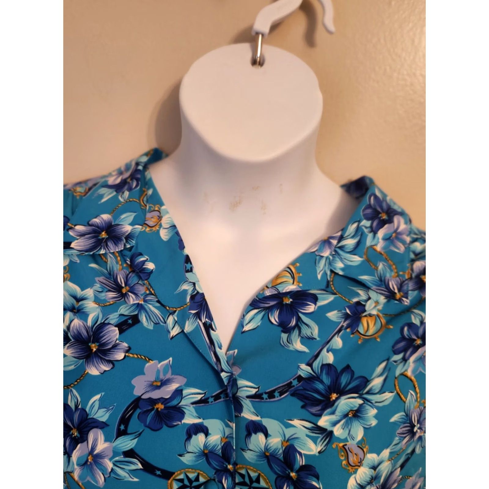 Vintage VINTAGE Koret 90s Blue Floral Short Sleeve Button Up Shirt Top 16W Size XXL / US 16-18 / IT 52-54 - 4 Thumbnail