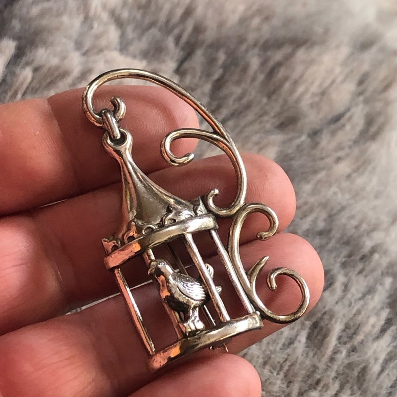 Vintage Vintage 1950s Lang Sterling bird cage brooch pin Size ONE SIZE - 3 Thumbnail