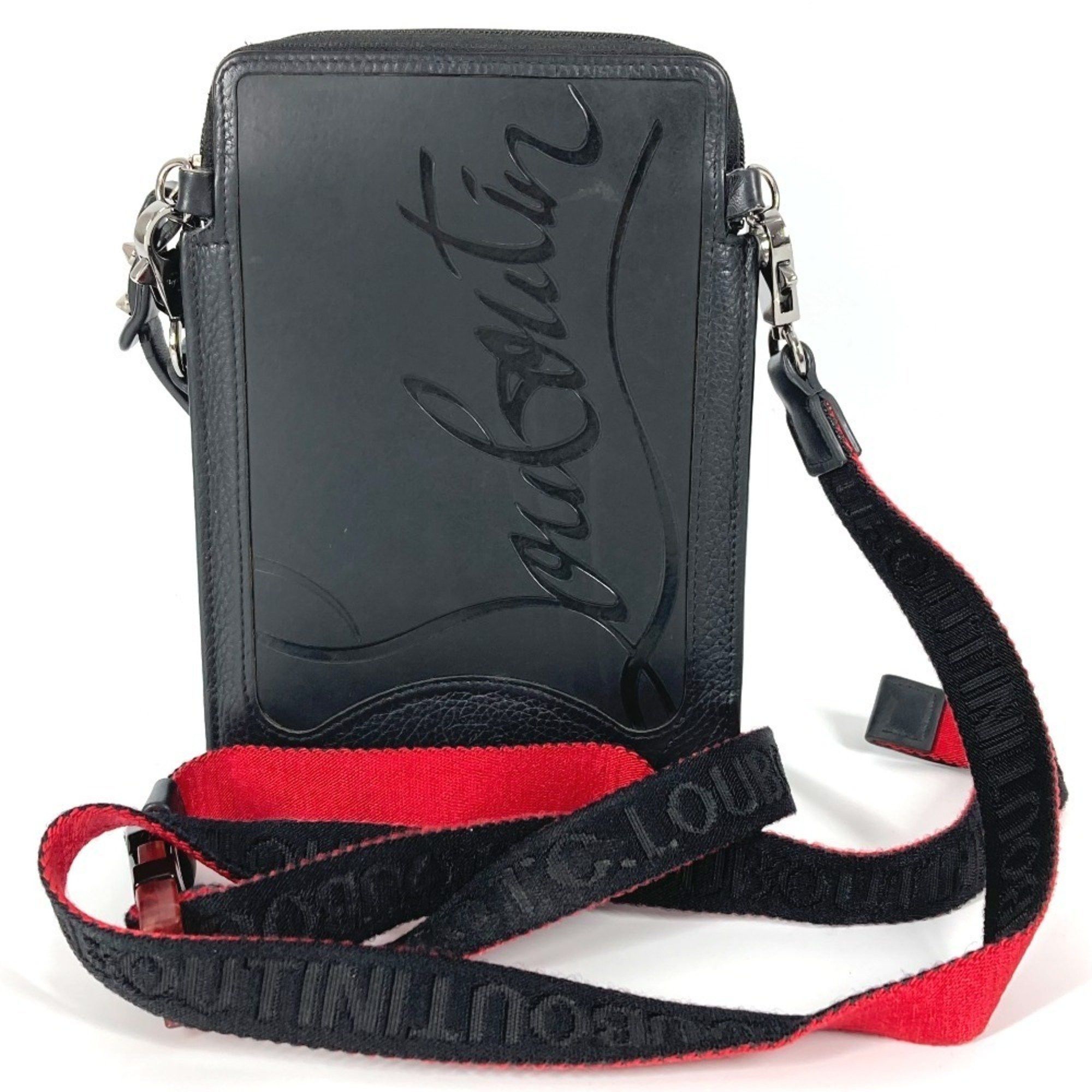 Christian Louboutin Logo Bag Crossbody Pochette Shoulder Leather Men Women Black