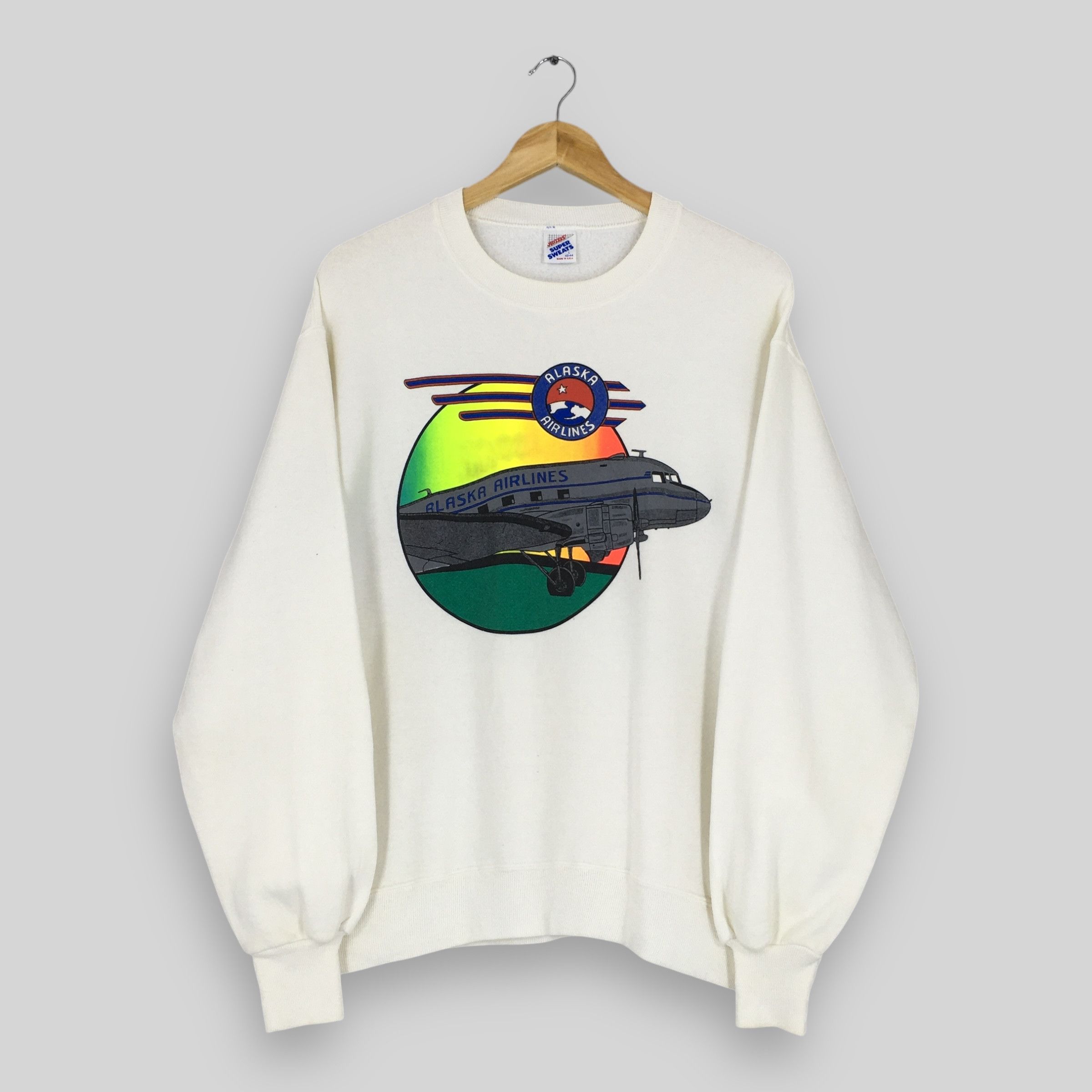 Sports Specialties × Vintage Vintage 90s Alaska Airlines White Sweatshirt Large Size US L / EU 52-54 / 3 - 1 Thumbnail