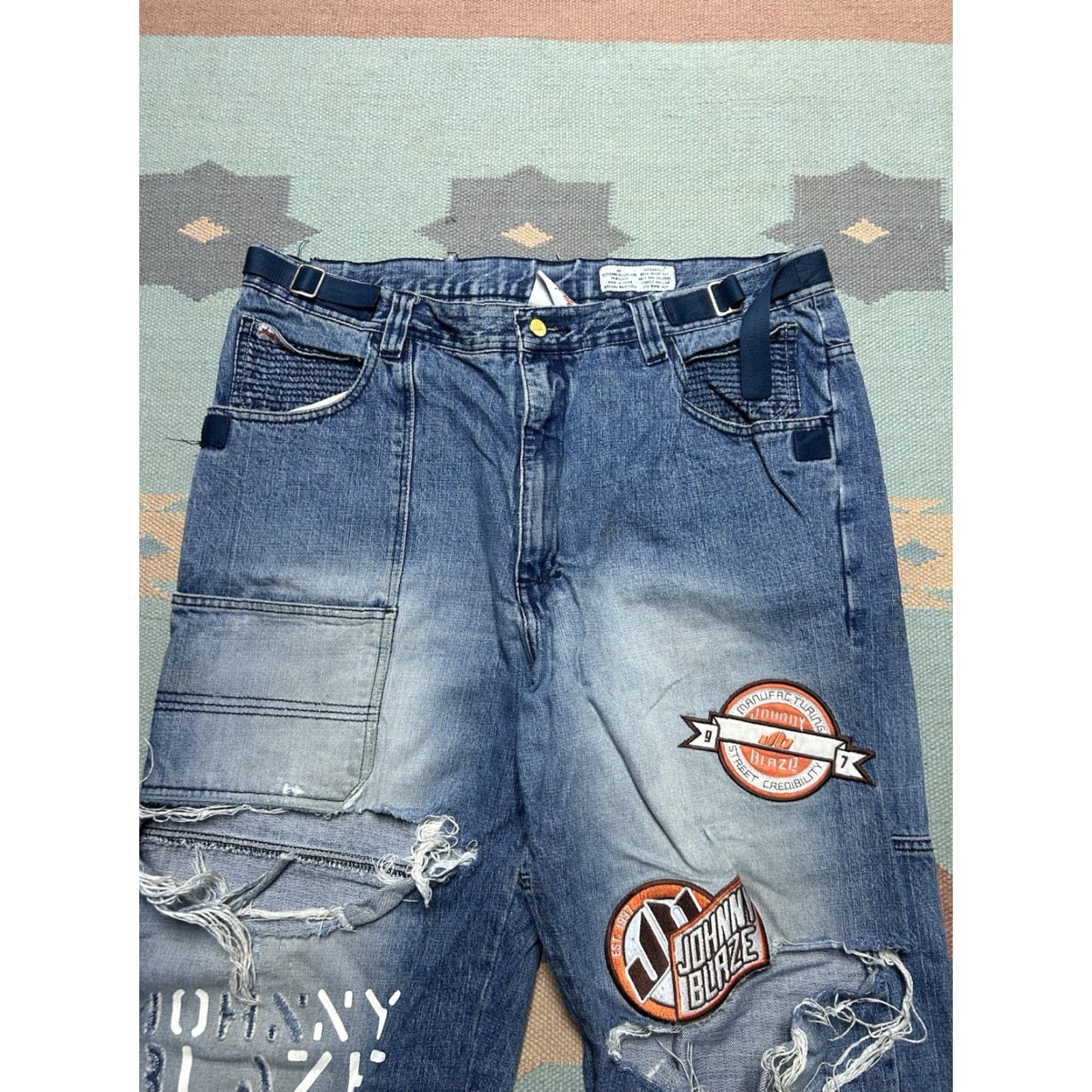 Thrasher **Vintage Y2K Blaze Jeans 38 Regular Fit Blue Distressed Wide Leg** User: Vintage Y2K Blaze Jeans 38 Regular Fit Blue Distressed Wide Leg Size US 38 / EU 54 - 5 Thumbnail