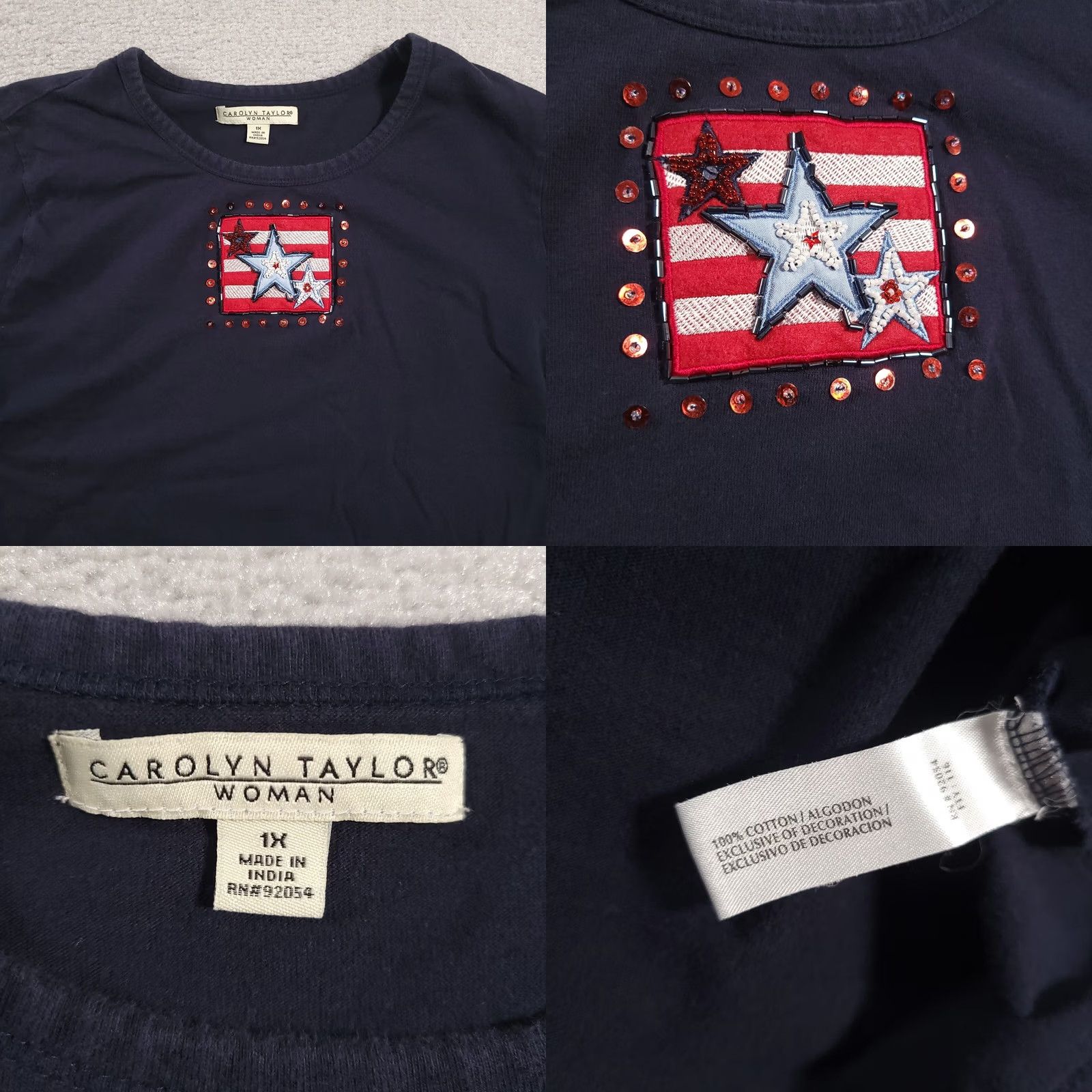 Vintage Carolyn Taylor Shirt Plus 1X Blue Short Sleeve Top USA Flag Stars Womens Size XL / US 12-14 / IT 48-50 - 8 Thumbnail