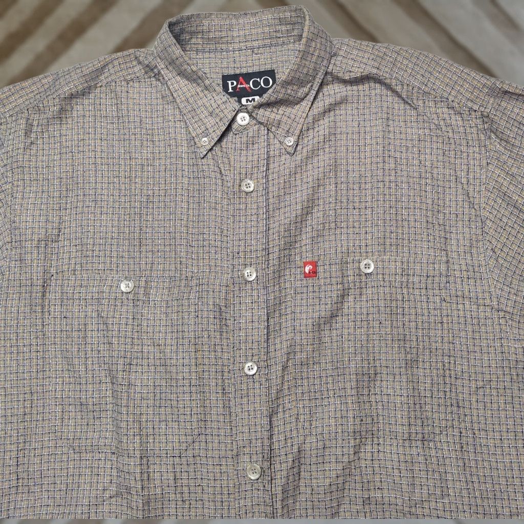 Vintage VINTAGE Paco Jeans Co Men Shirt Button-Down Check Gray Blue Rayon Blend Short Sleeve Medium Size US M / EU 48-50 / 2 - 1 Thumbnail
