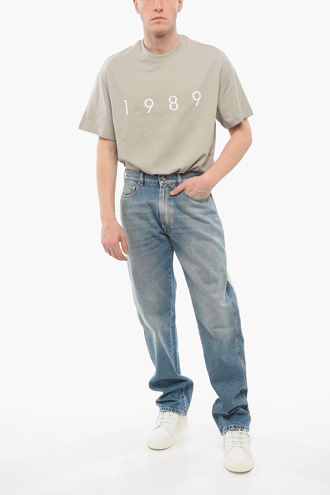 1989 STUDIO og1mm0725 Straight Leg Moto Jeans in Blue/Beige Size US 33 - 4 Thumbnail