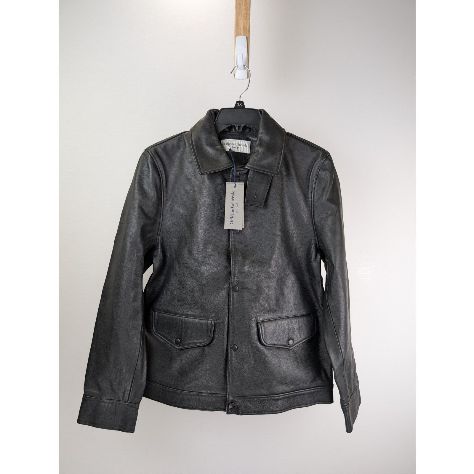 Officine Generale o1rshd1 Dafoe Bomber Grained Leather Jacket in Black Size US M / EU 48-50 / 2 - 8 Thumbnail