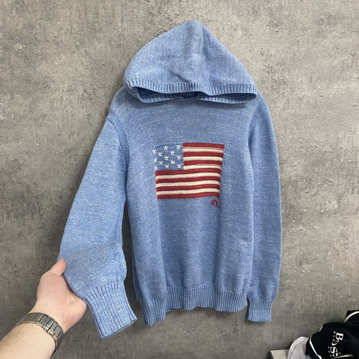 Polo Ralph Lauren Vintage Y2K Polo Ralph Lauren Knit Hoodie Sweater USA Flag Size US M / EU 48-50 / 2 - 2 Thumbnail