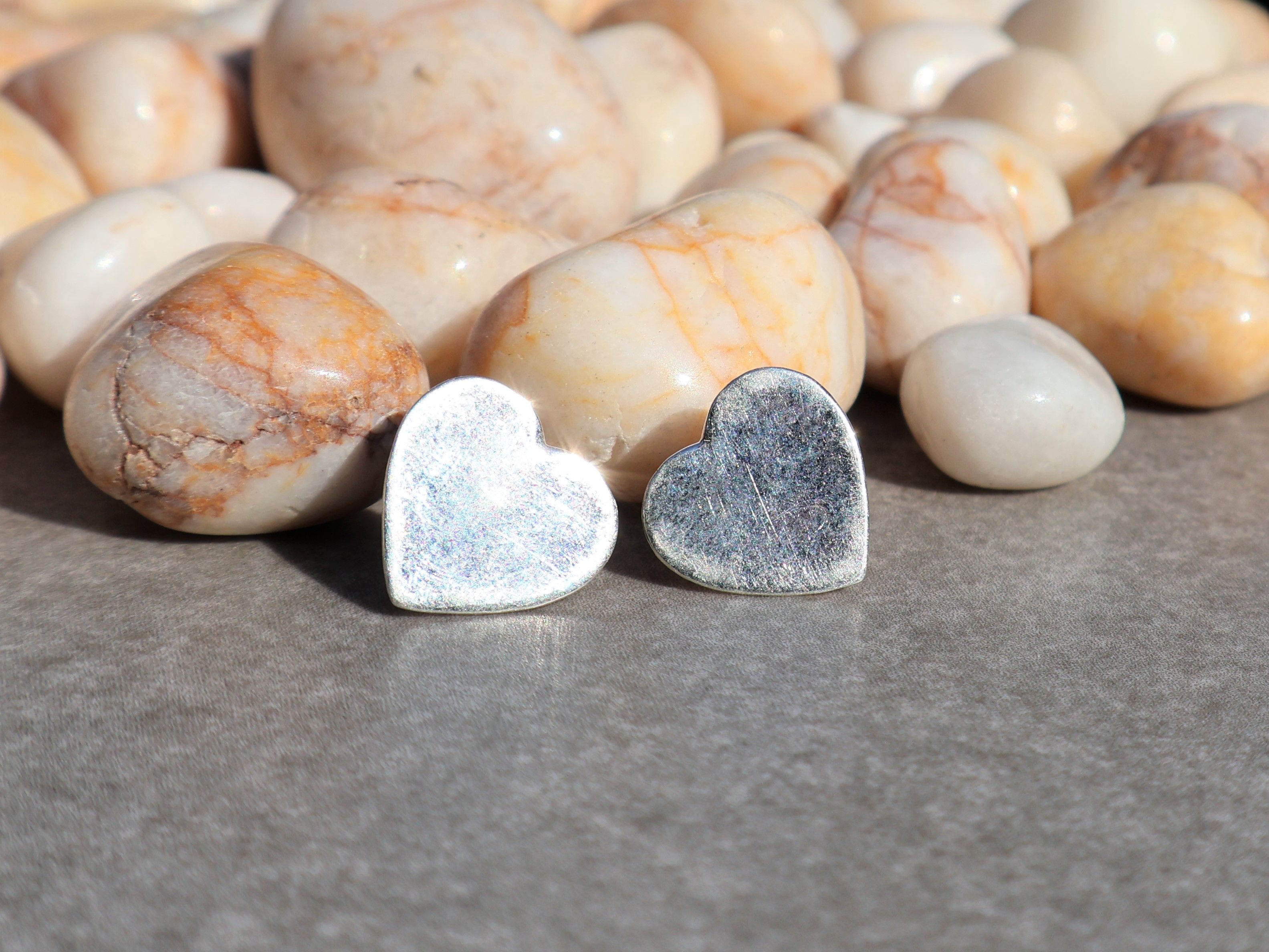 Handmade Silver Heart Shape Stud Earring, Sterling Silver Handmade, Size ONE SIZE - 9 Thumbnail