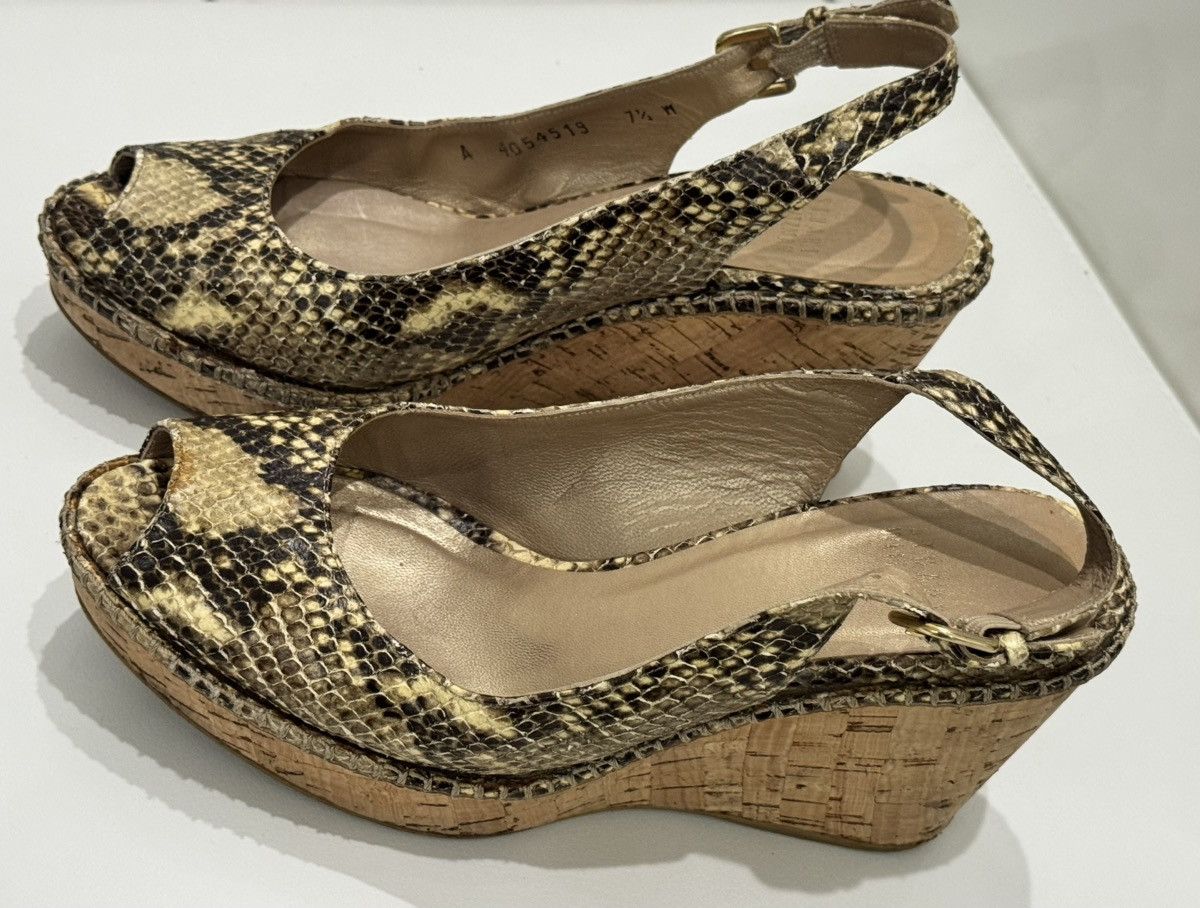 Stuart Weitzman Stuart Weitzman Snake Print Wedge Slingback Buckle Sandals Size US 7.5 / IT 37.5 - 3 Thumbnail