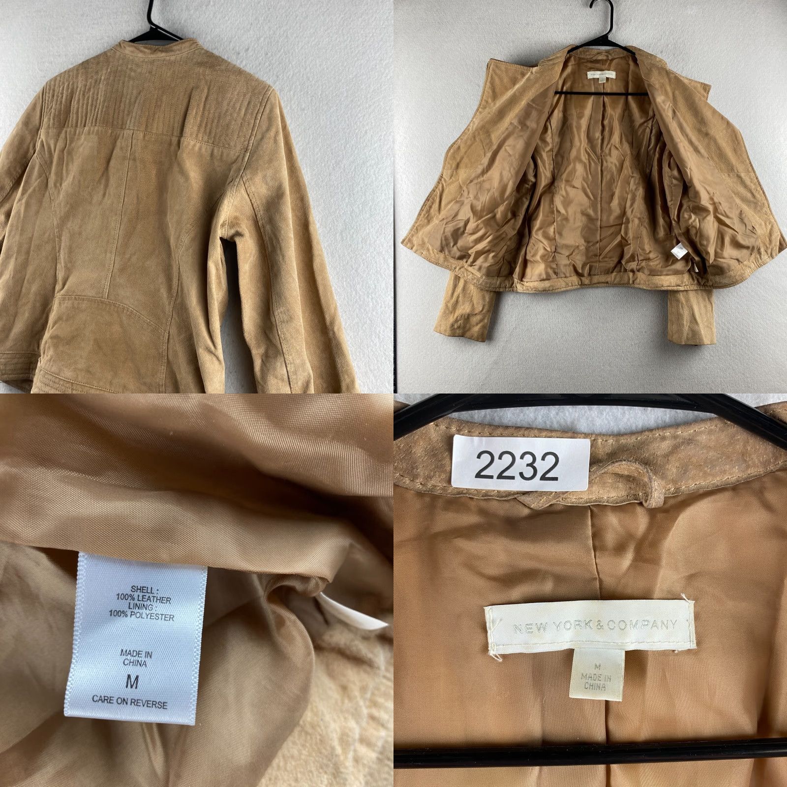 Vintage New York & Company Leather Jacket Womens M Beige Motorcycle Jacket Zip Size M / US 6-8 / IT 42-44 - 11 Thumbnail