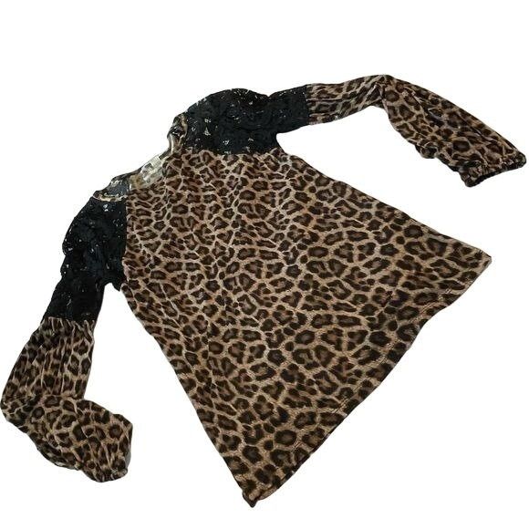 Michael Kors 𝅺Michael Kors Leopard Animal Print Top Lace Shoulders Women Size XS / US 0-2 / IT 36-38 - 3 Thumbnail
