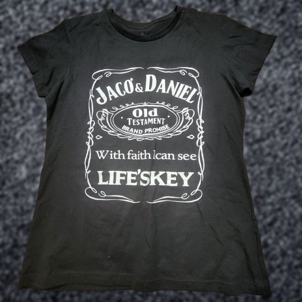 Vintage Jack Daniels Jesus Parody T-Shirt, Womens Medium, Black, Funny Christian Humor, Short Sleeve, Crew Neck Size M / US 6-8 / IT 42-44 - 1 Thumbnail