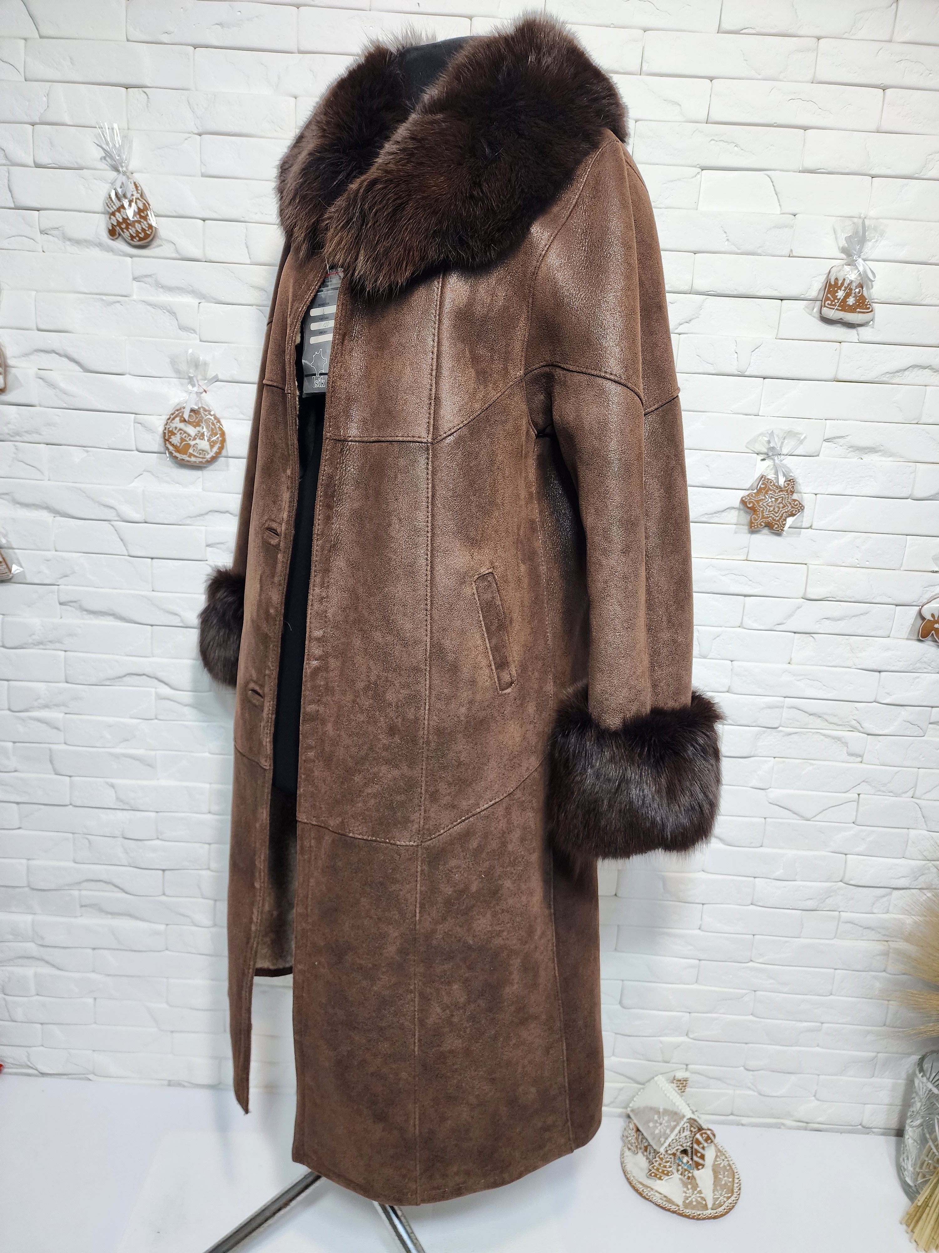 Furla Women's Brown Sheepskin Coat: Genuine Fur Collar Size L / US 10 / IT 46 - 2 Thumbnail