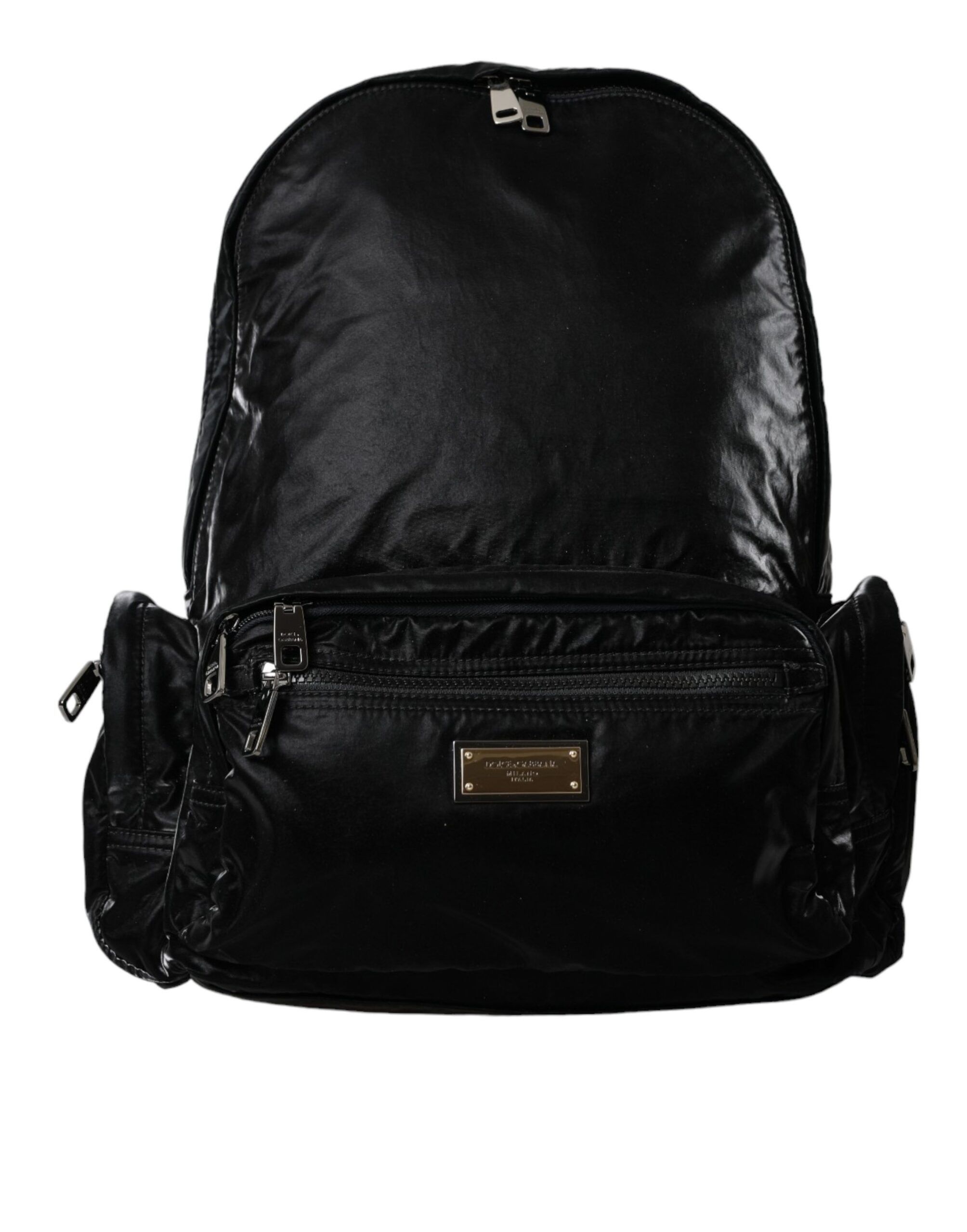 Dolce & Gabbana Black Patent Leather Logo Plaque Backpack Men's Bag Size ONE SIZE - 1 Thumbnail