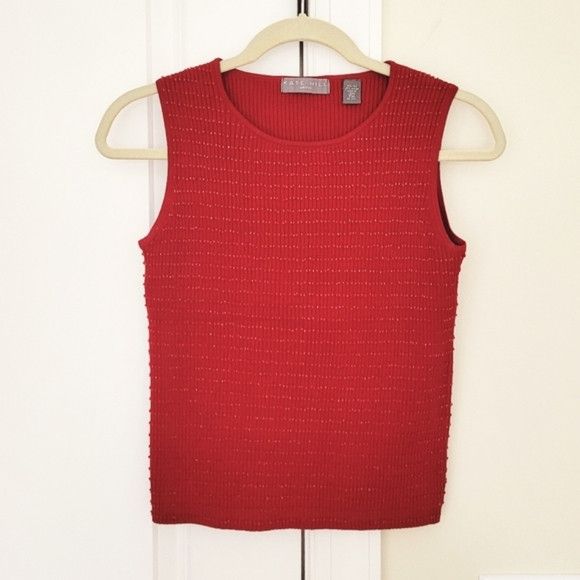 Other Kate Hill Petite Beaded Silk Blend Ribbed Sweater Tank Sz PM Size M / US 6-8 / IT 42-44 - 6 Thumbnail