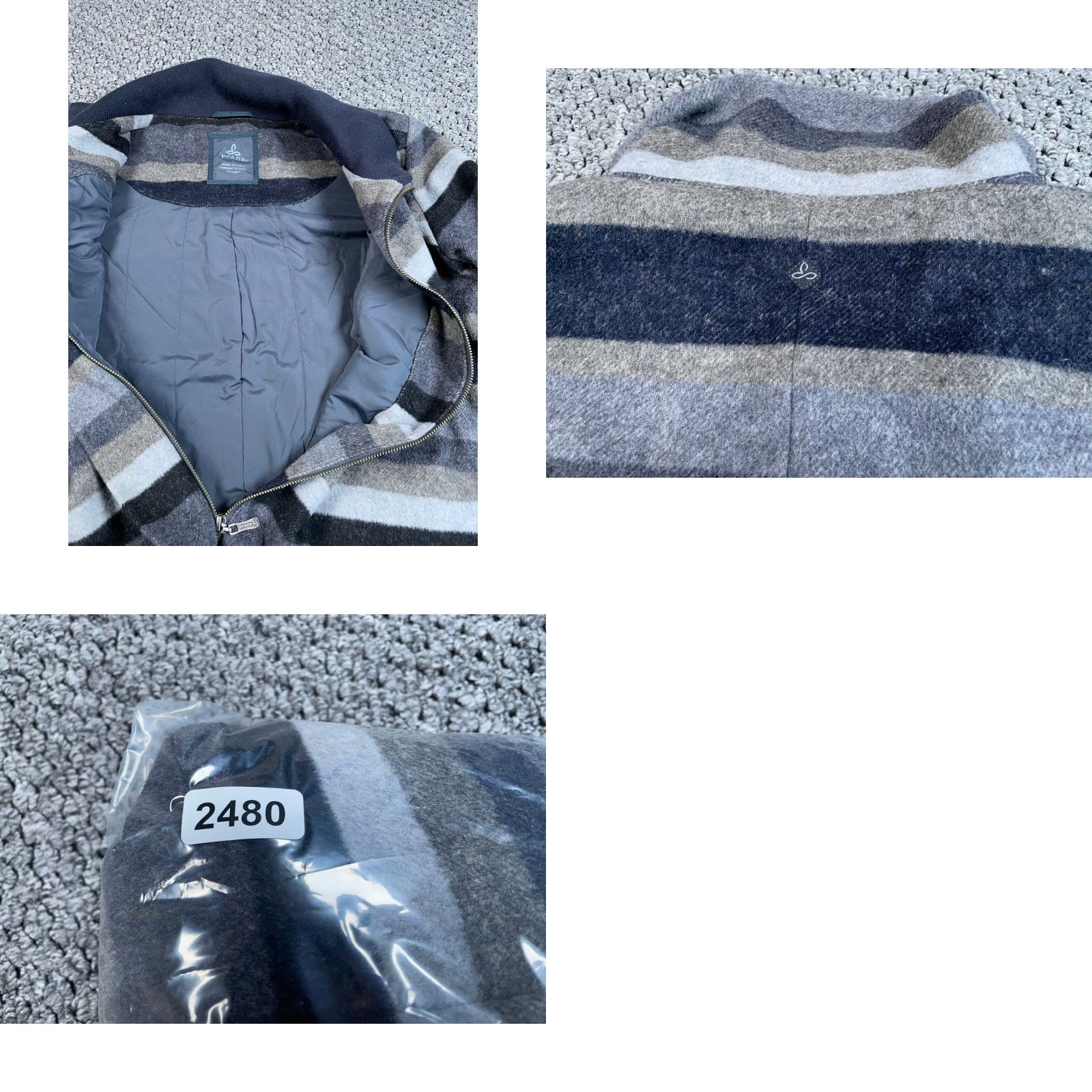 Prana prAna Jacket Women Large Gray Olive Green Striped Zip Front Insulated Wool-Blend Pockets Size L / US 10 / IT 46 - 10 Thumbnail