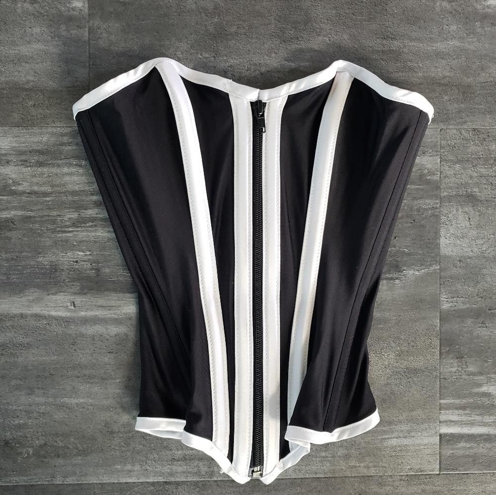 Designer Black White HOSS International Front Zip Corset Size ONE SIZE - 1 Thumbnail