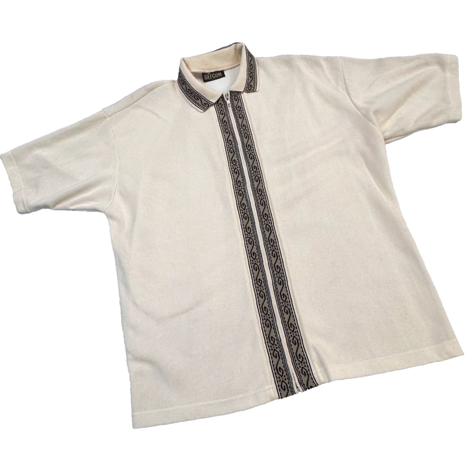 Vintage VINTAGE Defcon Full Zip Tunic Polo Shirt Mens XL Cotton Cream USA Made Size US XL / EU 56 / 4 - 2 Thumbnail