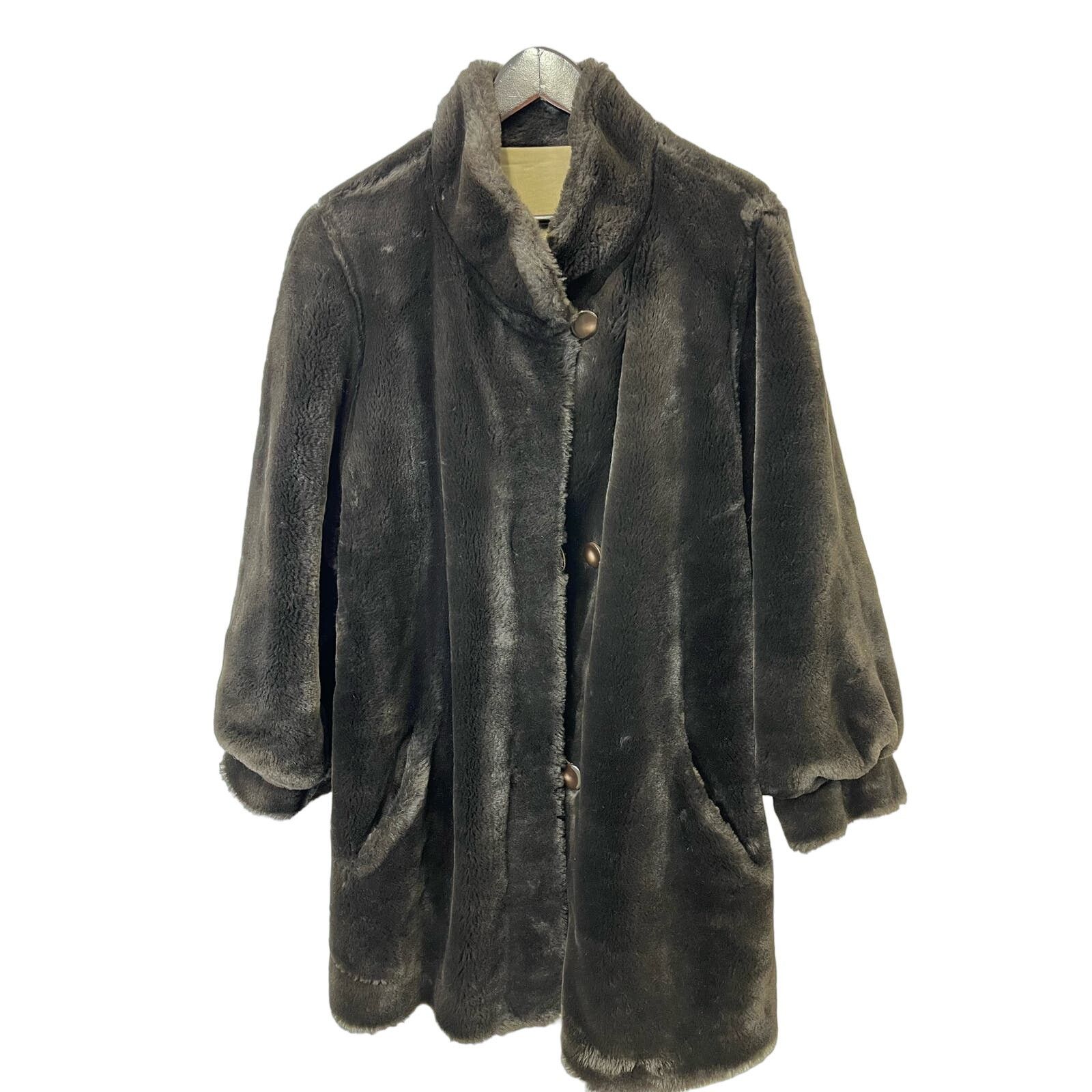 Vintage Faux Fur LINED REVERSIBLE Coat by J. Percy Large Size L / US 10 / IT 46 - 2 Thumbnail