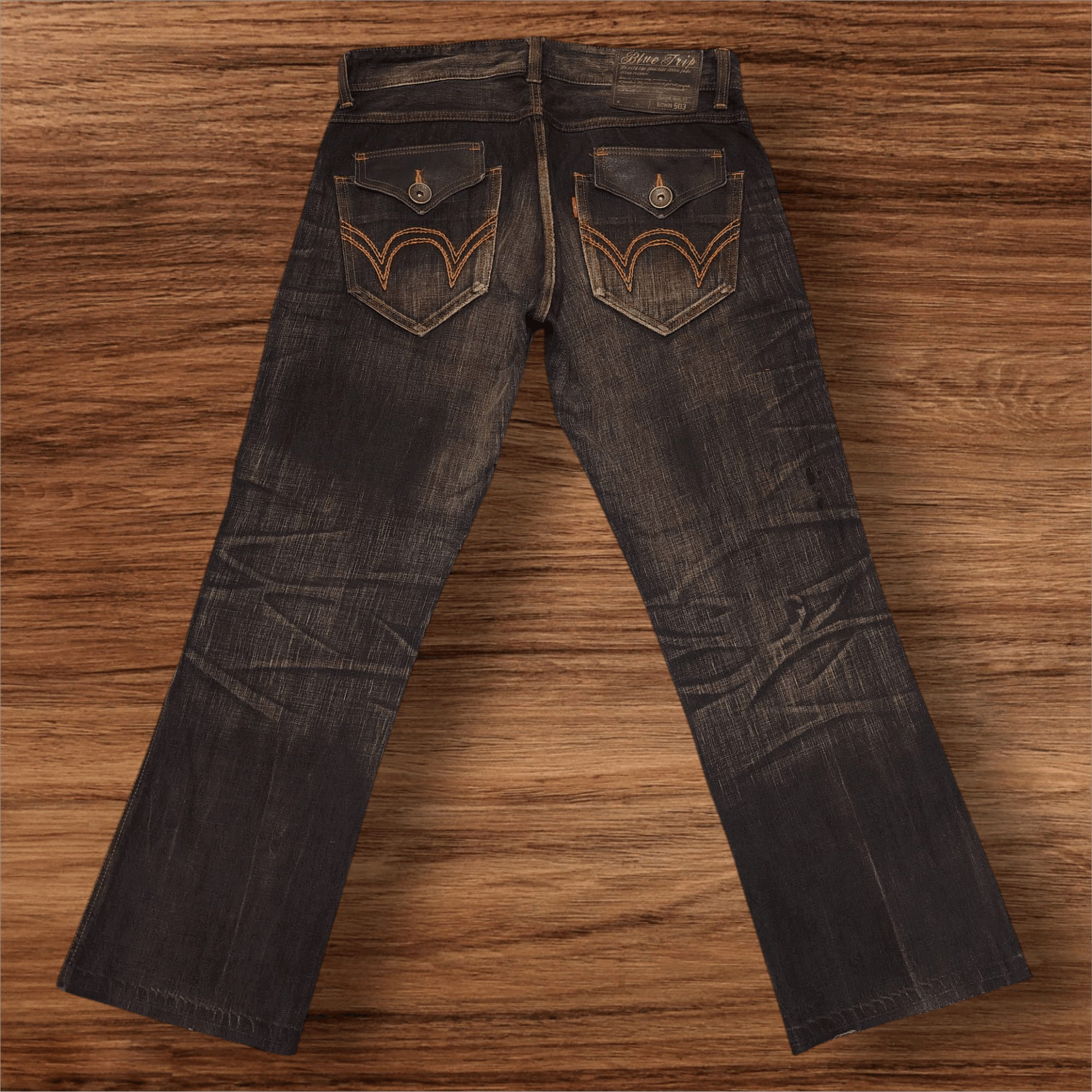 Edwin Japanese Edwin 503 Blue Trip Orange Stitch Flared Jeans Size US 35 - 1 Thumbnail